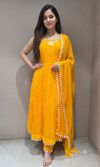 yellow bandhani print and intricate mirror anarkali set