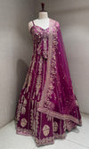 Wine silk embroidered corset blouse lehenga