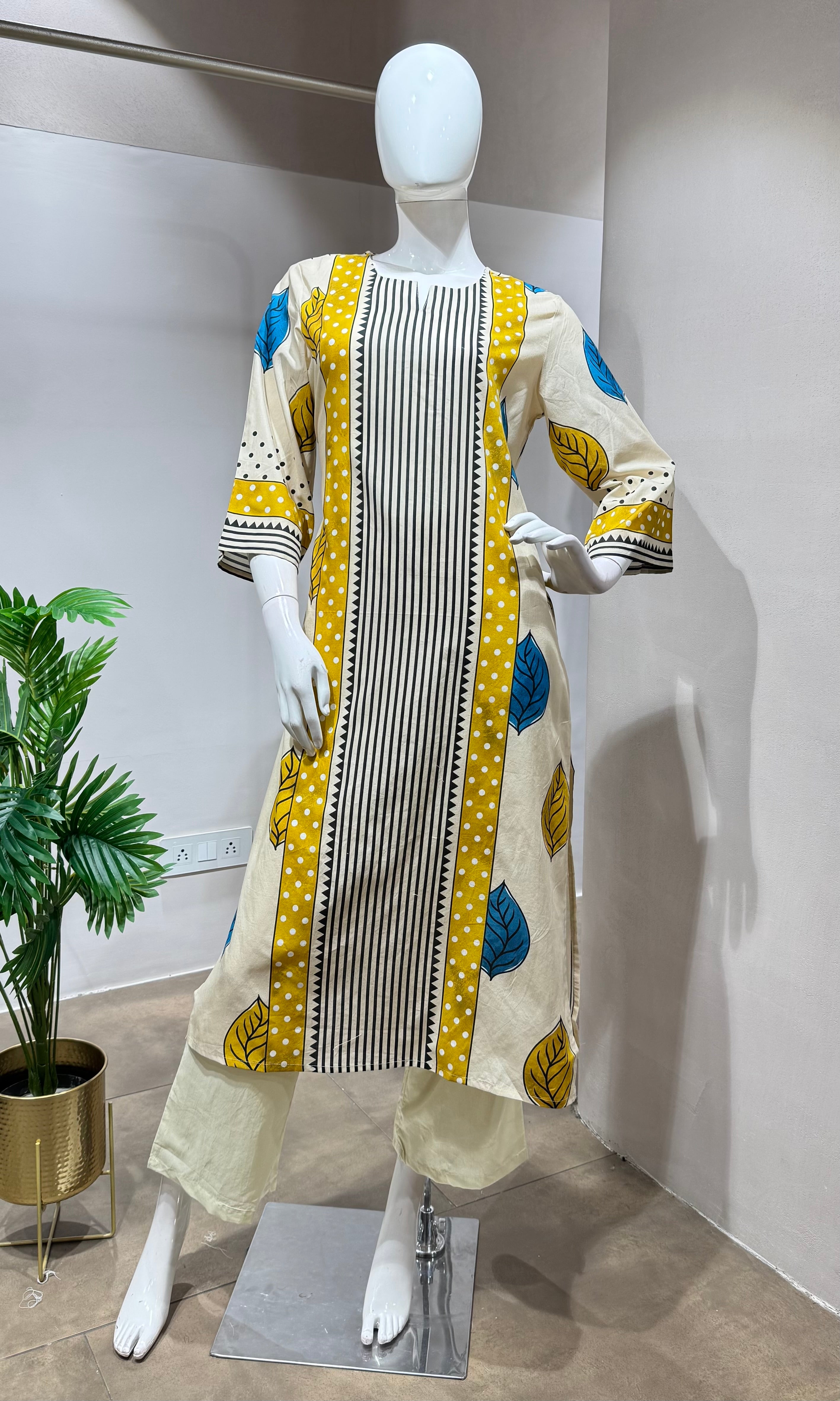 Yellow digital pattern kurti with pants