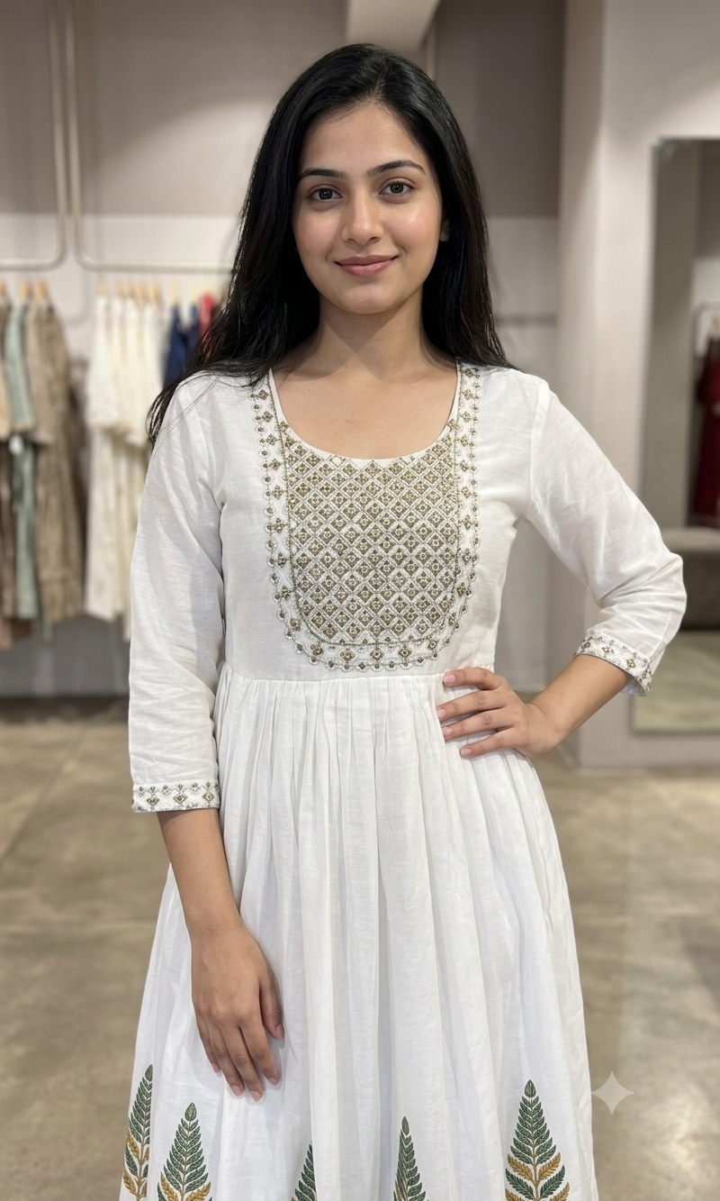 Green Floral Embroidered Kurta with Dupatta