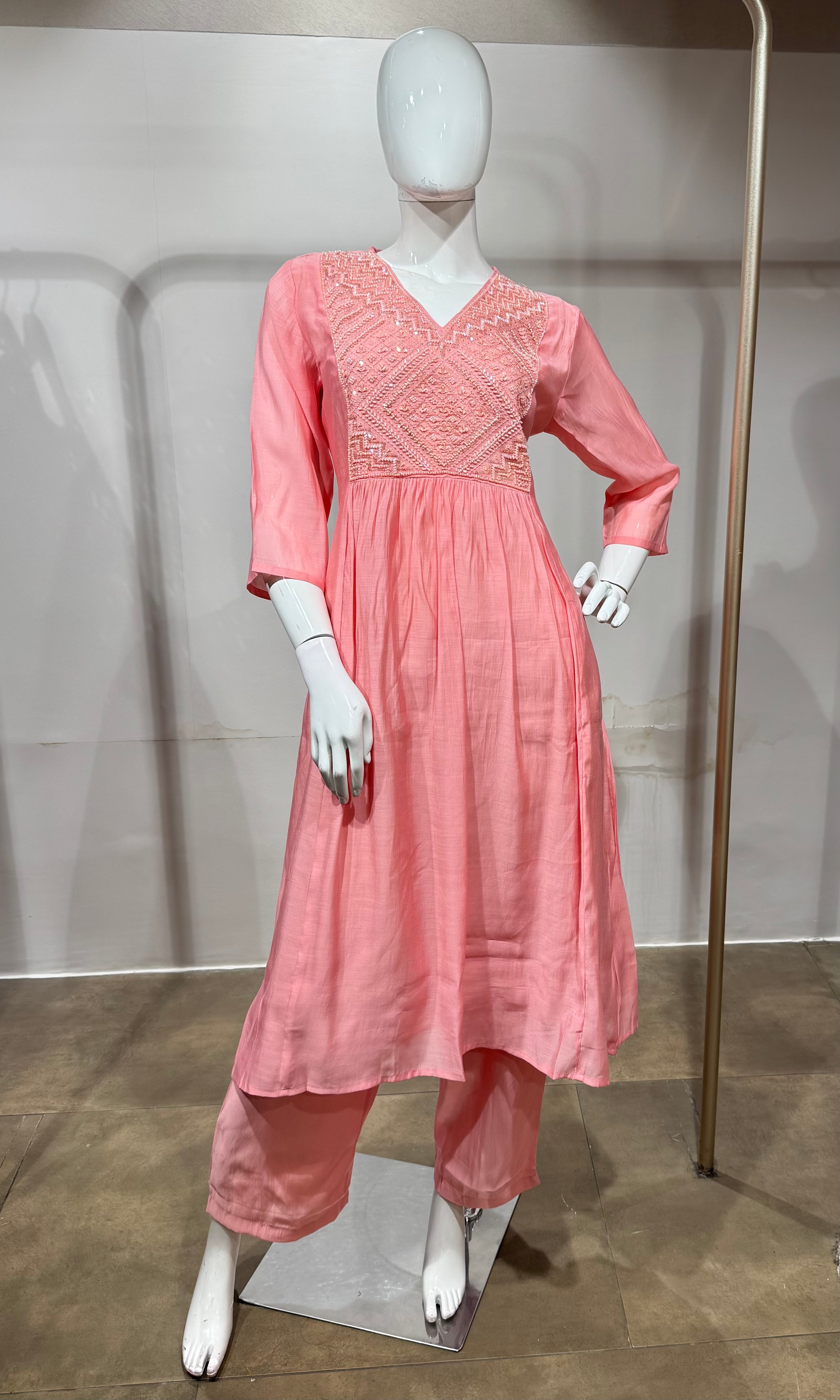blush pink mul chanderi kurta set