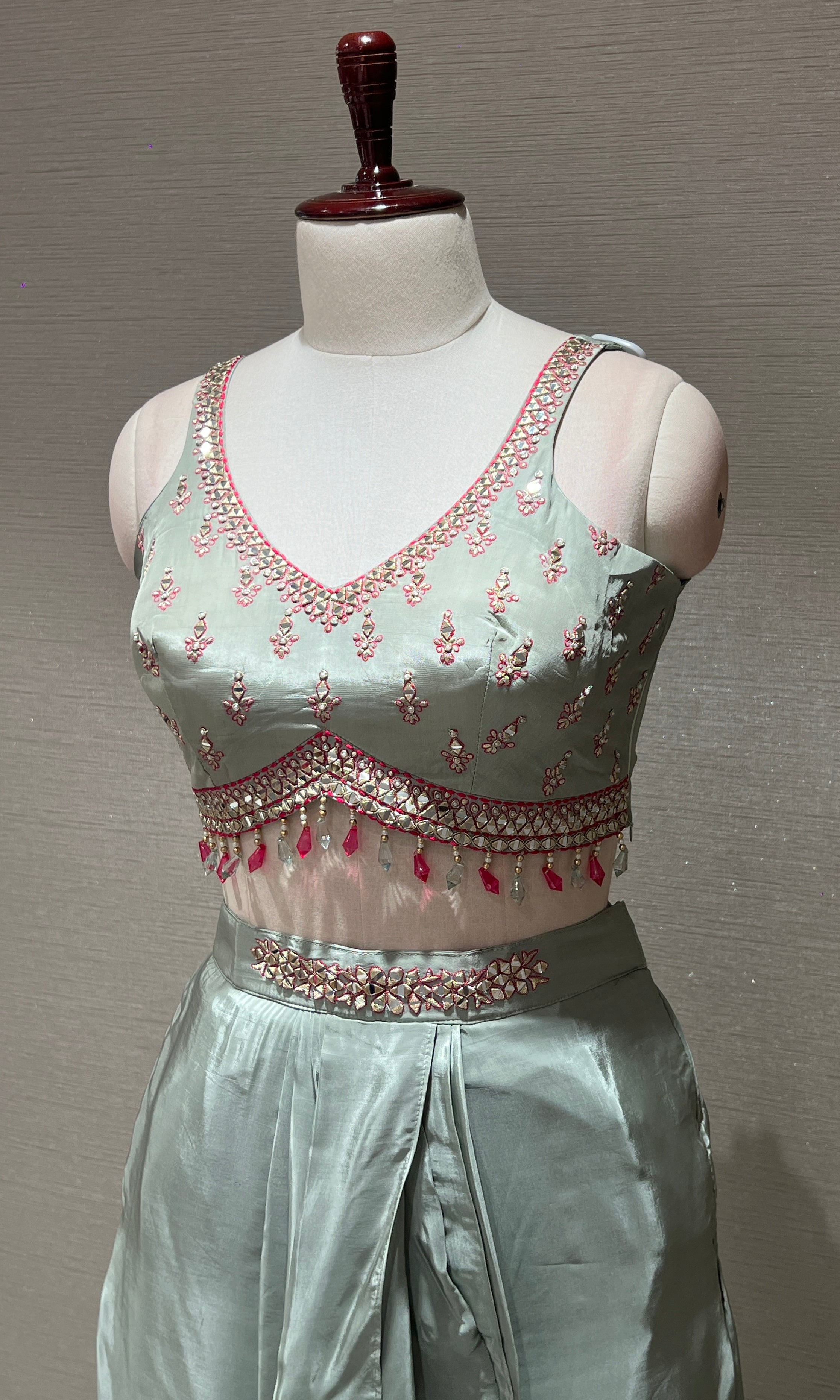 Pista Green BLOUSE and Dhoti Skirt with Shrug