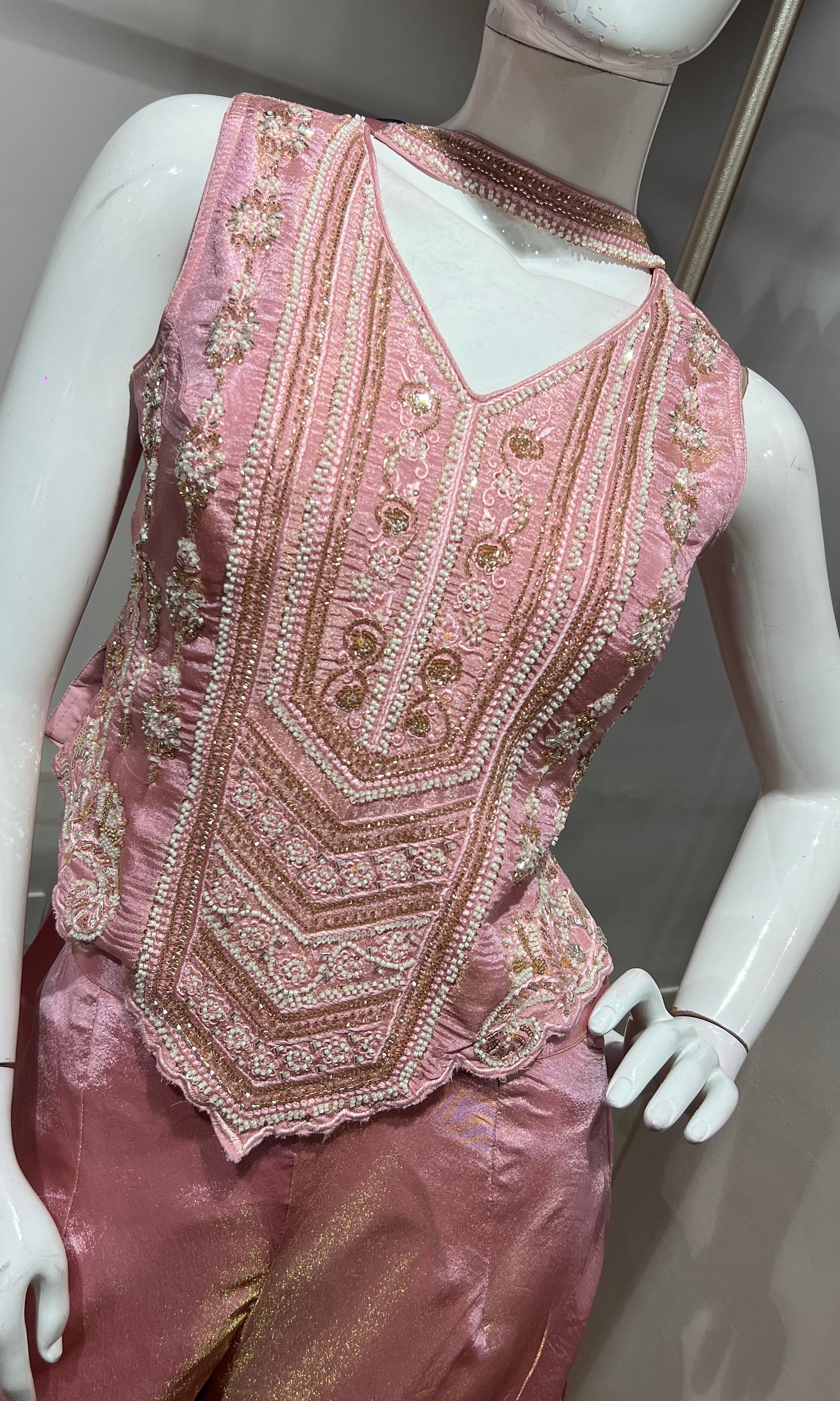Baby pink Tissue Corset Flared Palazzo Set