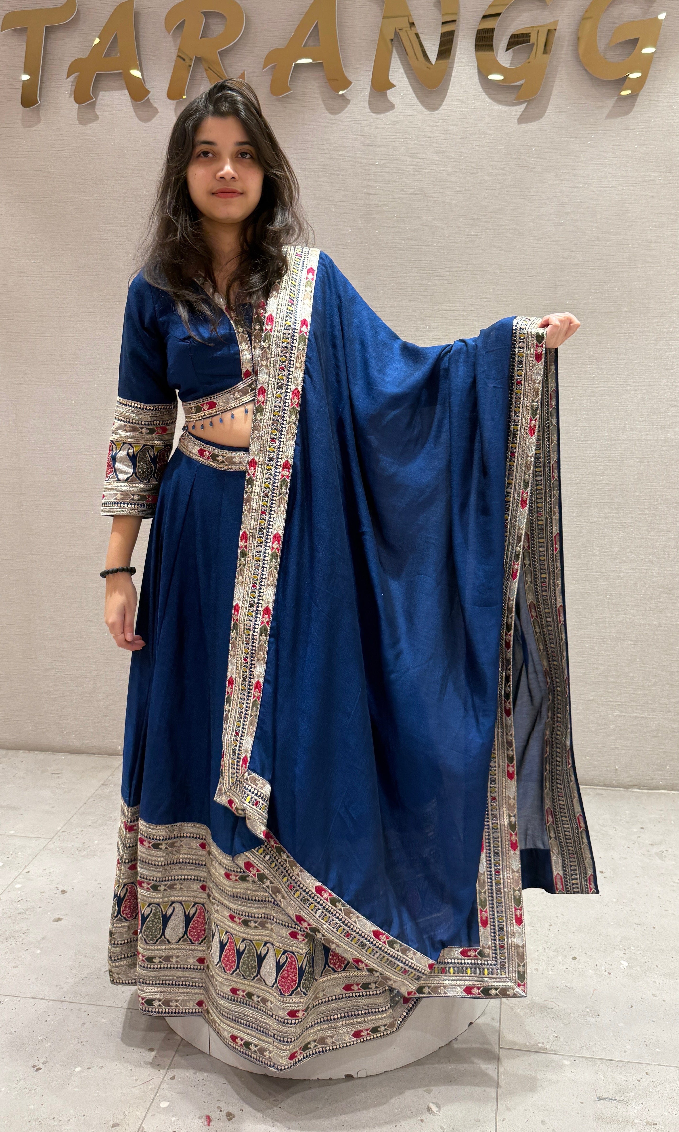 Navy blue Intricately Embroidered LEHENGA