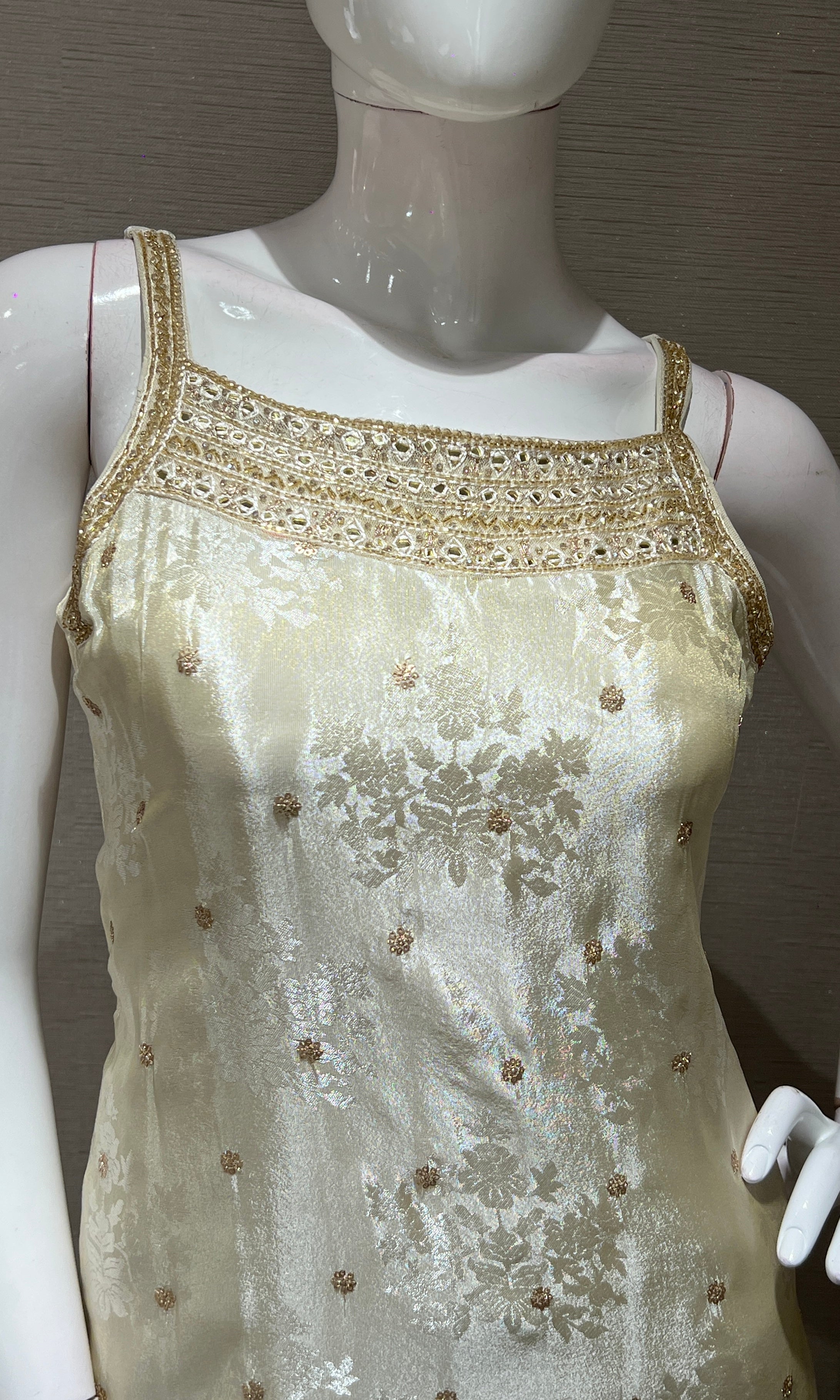 cream and gold embroidered kurta set