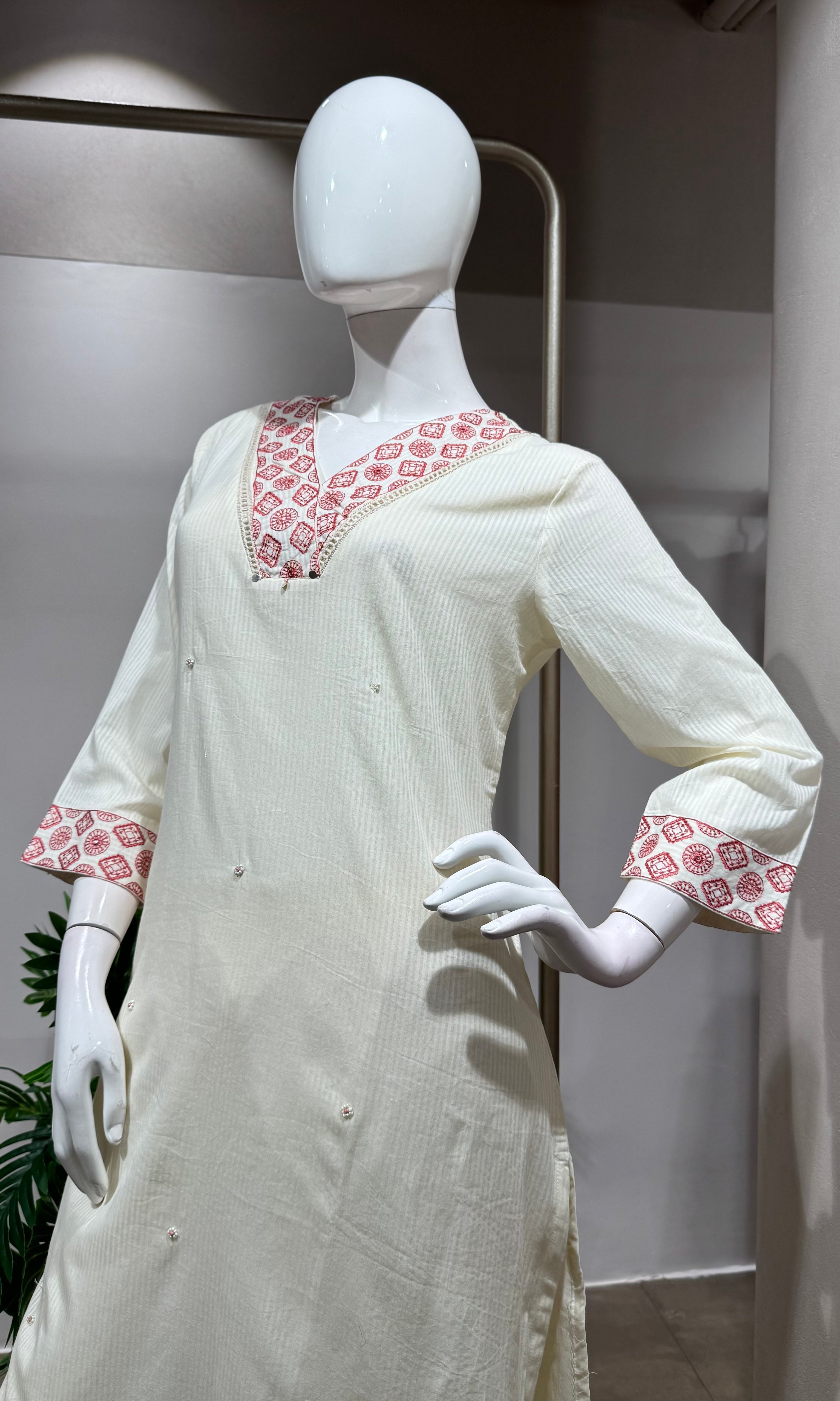 Pink Floral Embroidered  Kurta Set