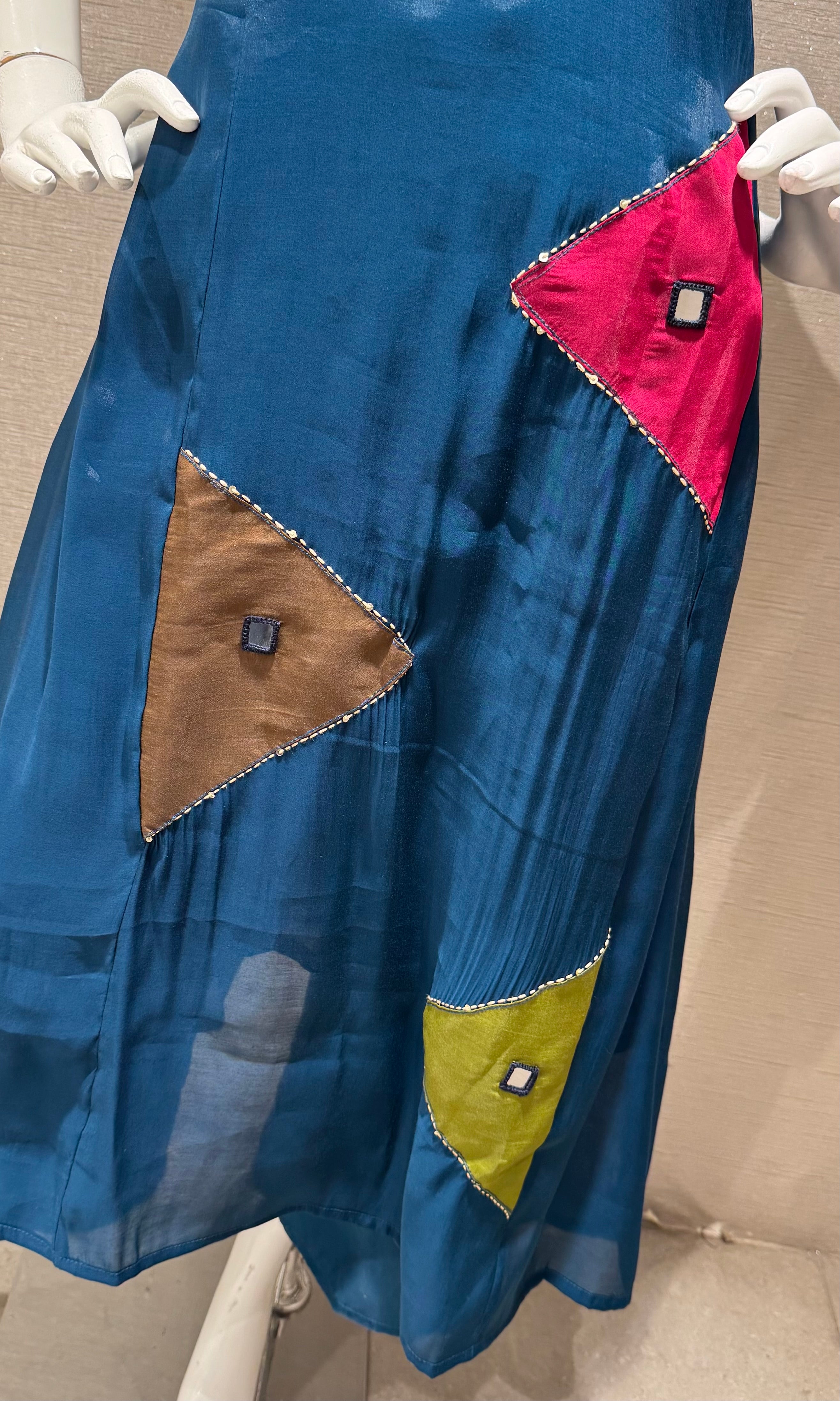 Navy Blue Chanderi Kurta Set with Draped Dupatta