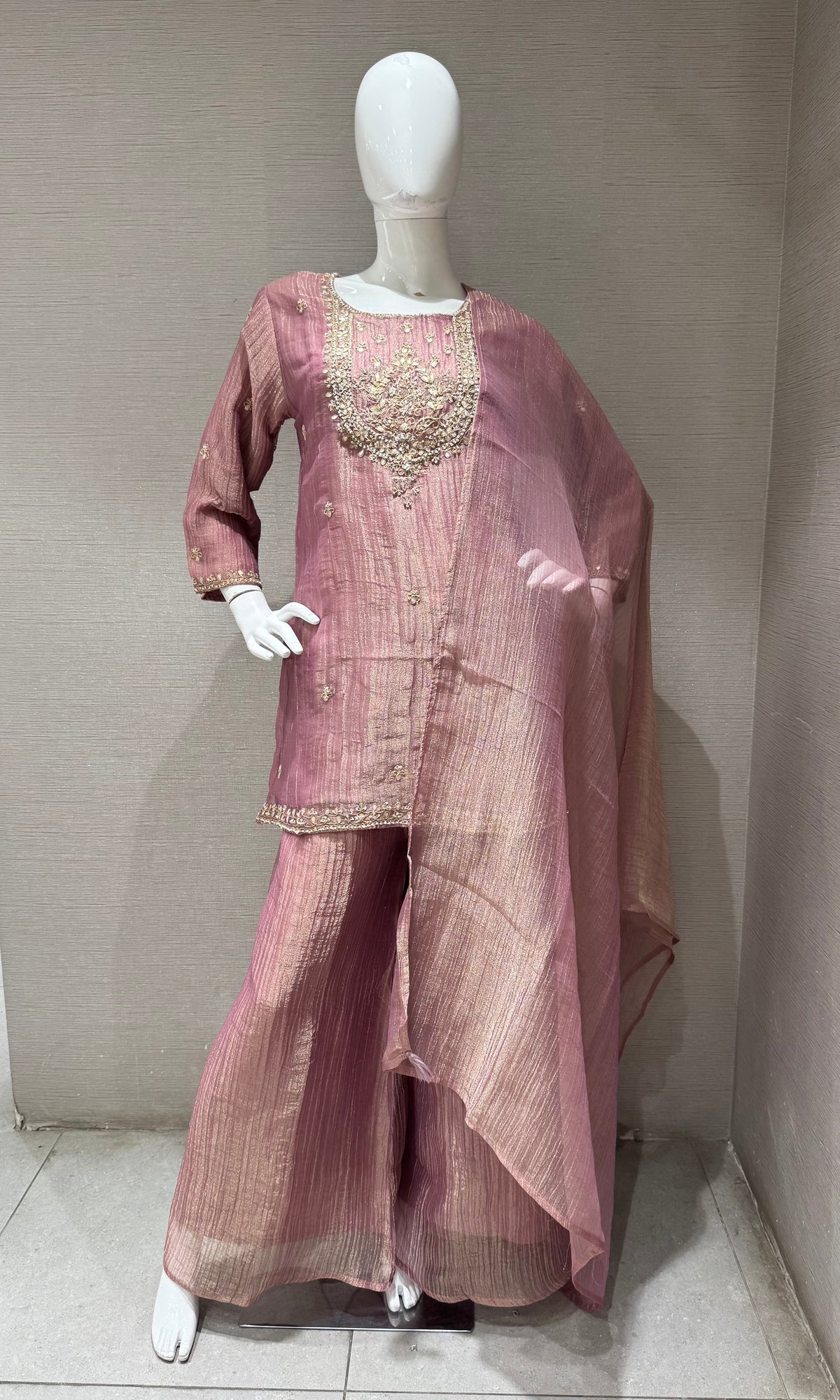 lilac Tissue Silk embroidered sharara set with dupatta