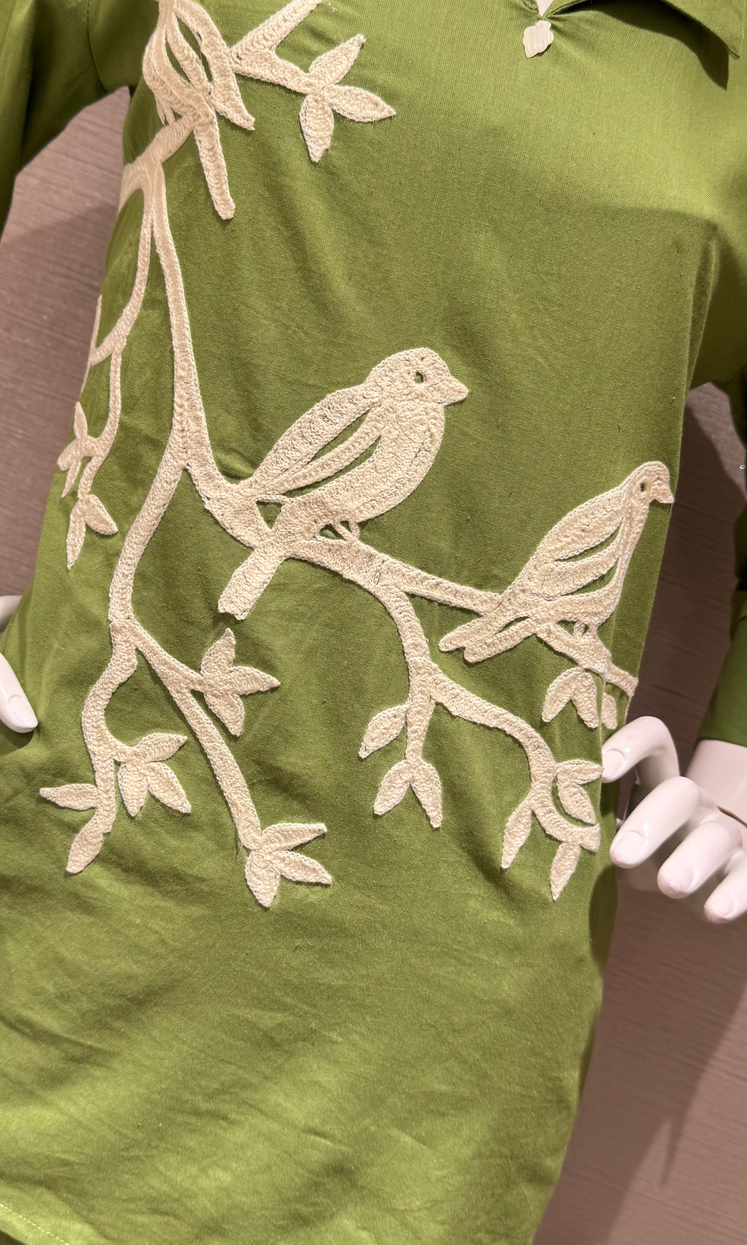 Green Bird Print Tunic Cord set