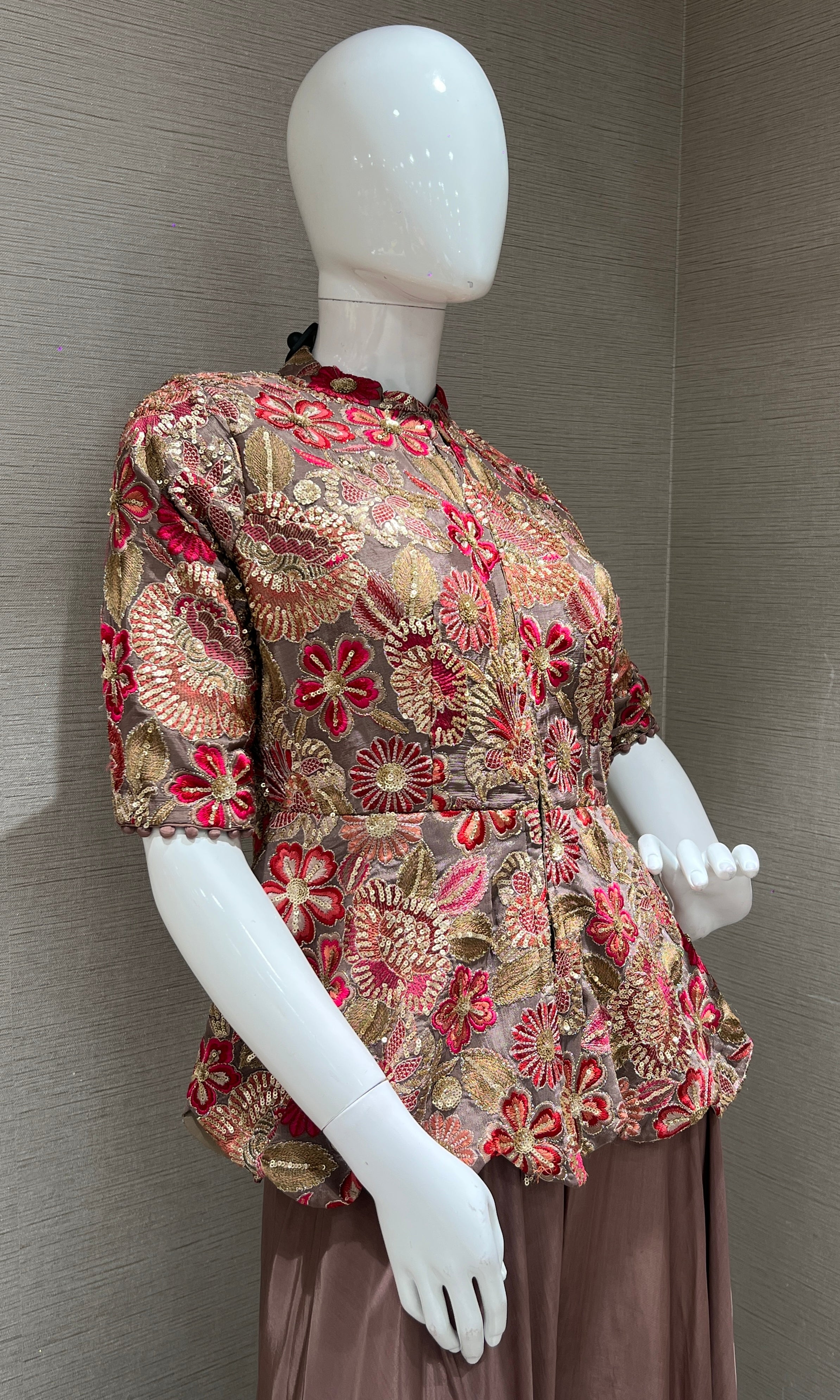 Light brown floral peplum palazoo