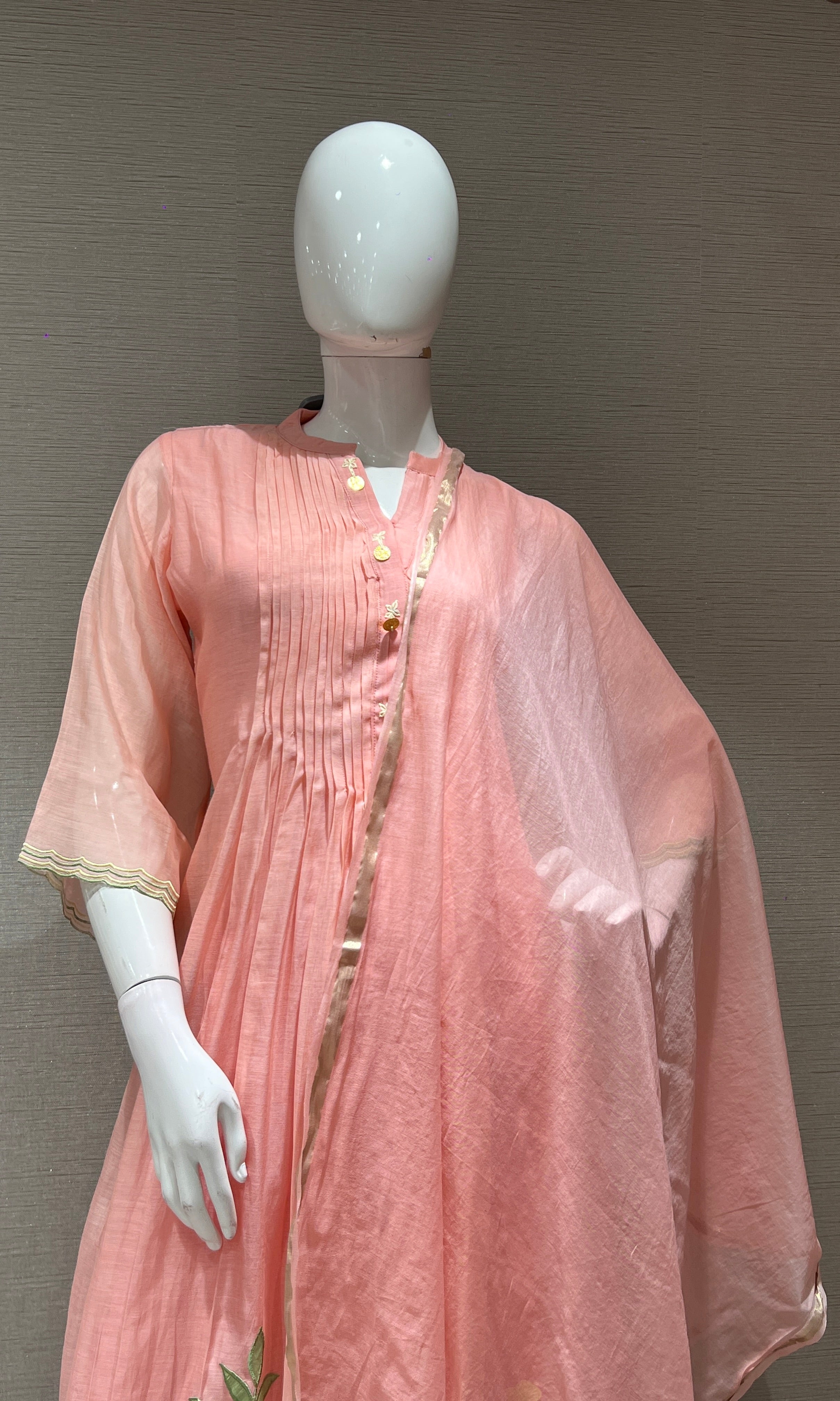 pink FLORAL MUL CHANDERI KURTA SET