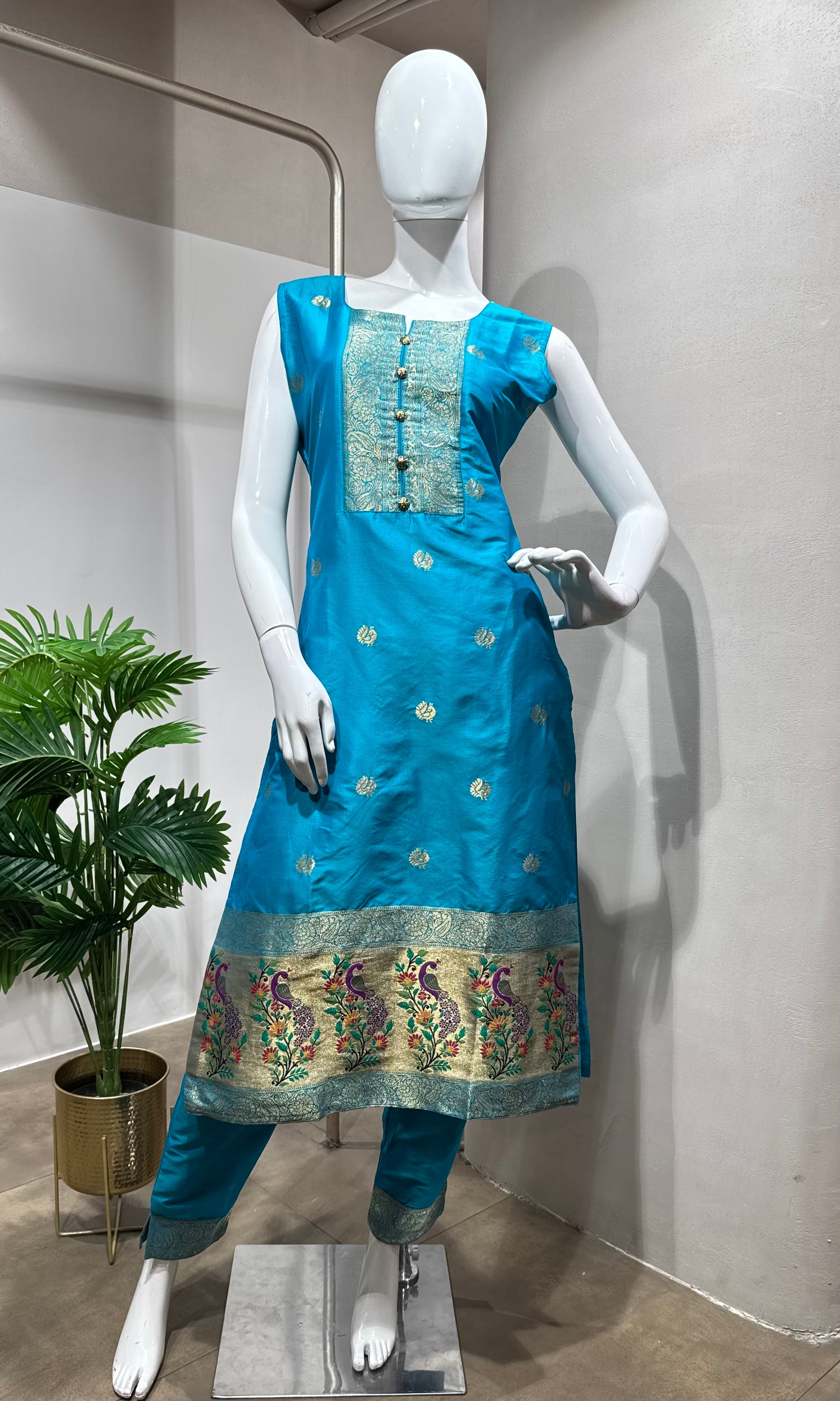 Rama Blue Embroidered Kurta with Dupatta