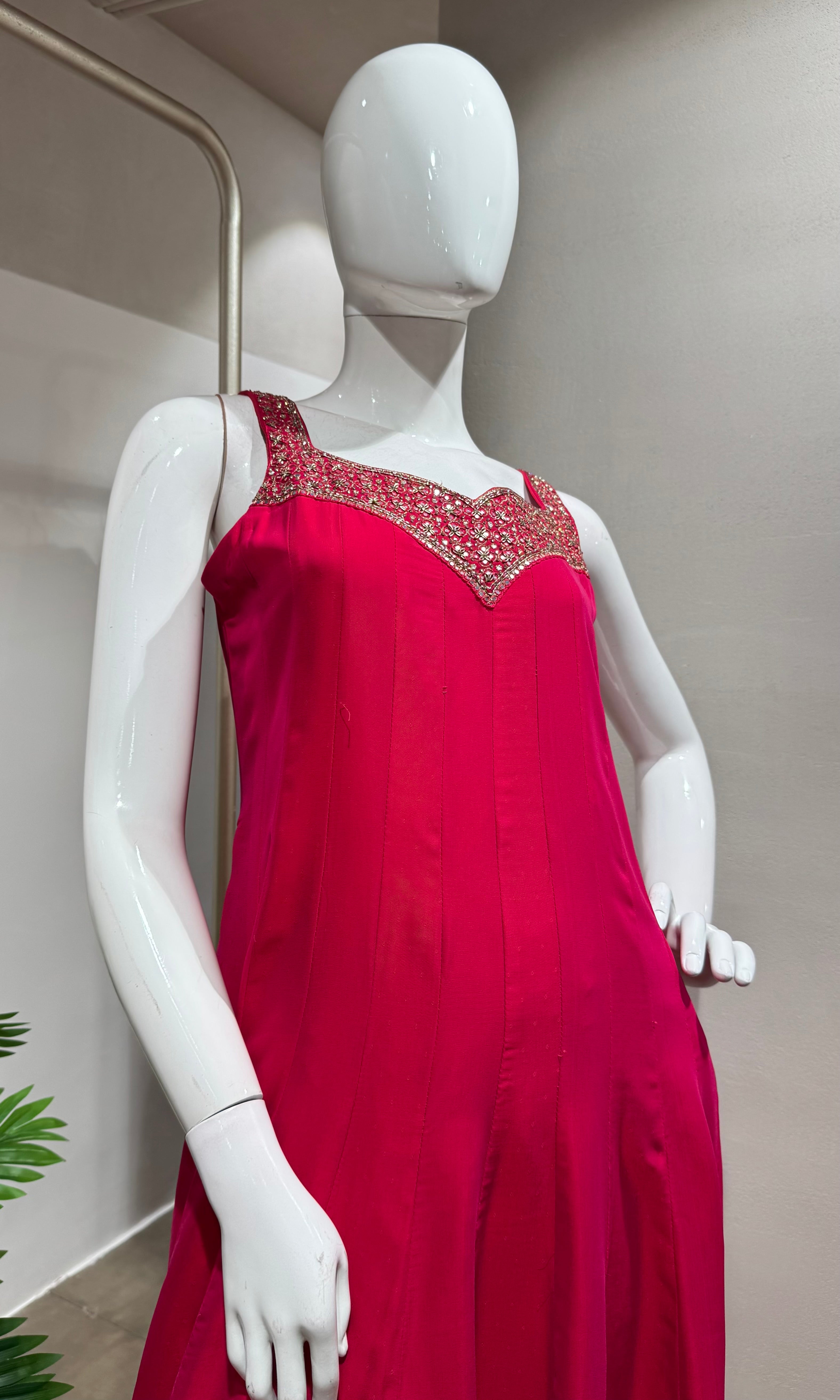 Rani Pink Anarkali SET with Zari Dupatta