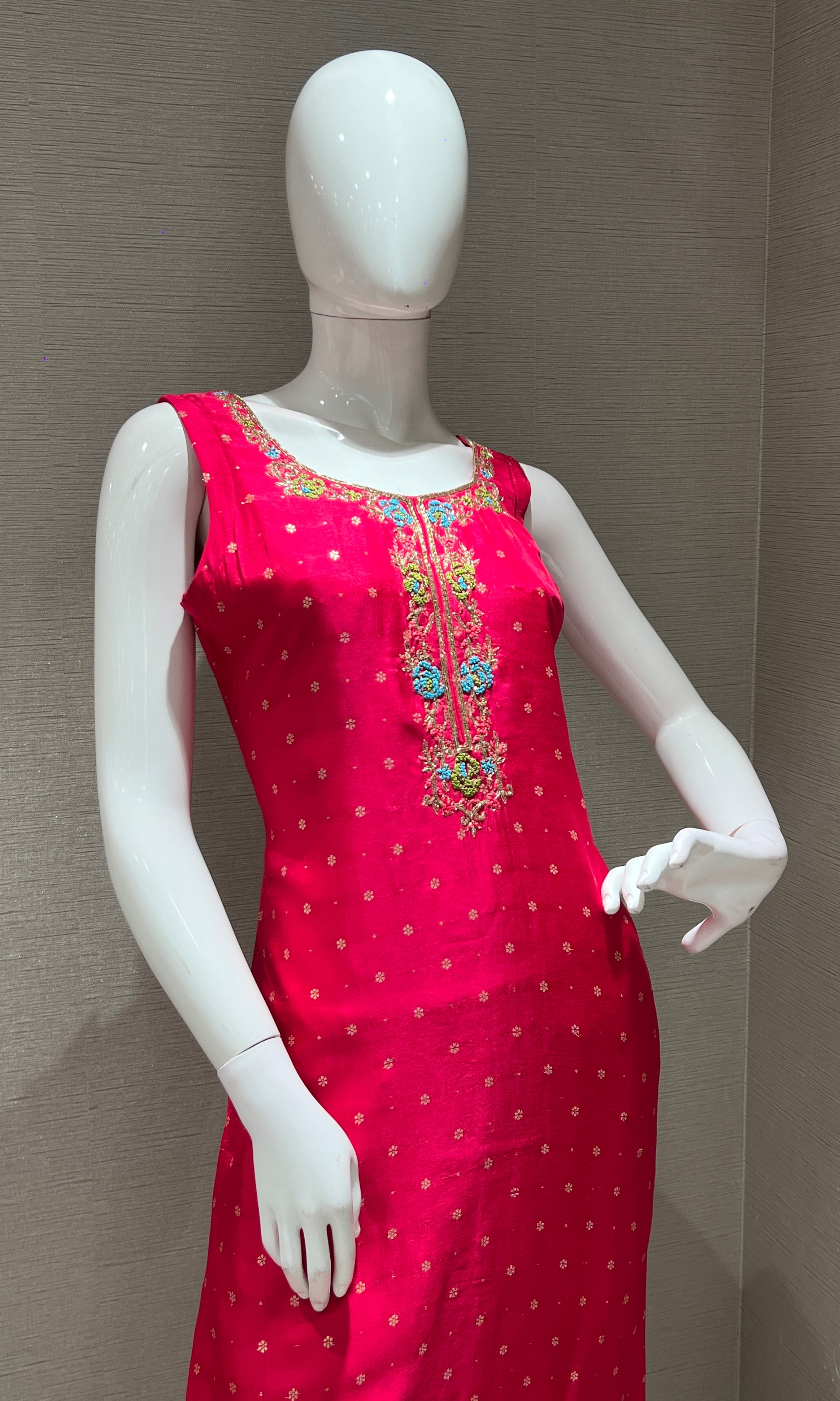 pink embroidered kurta set with Banarasi dupatta