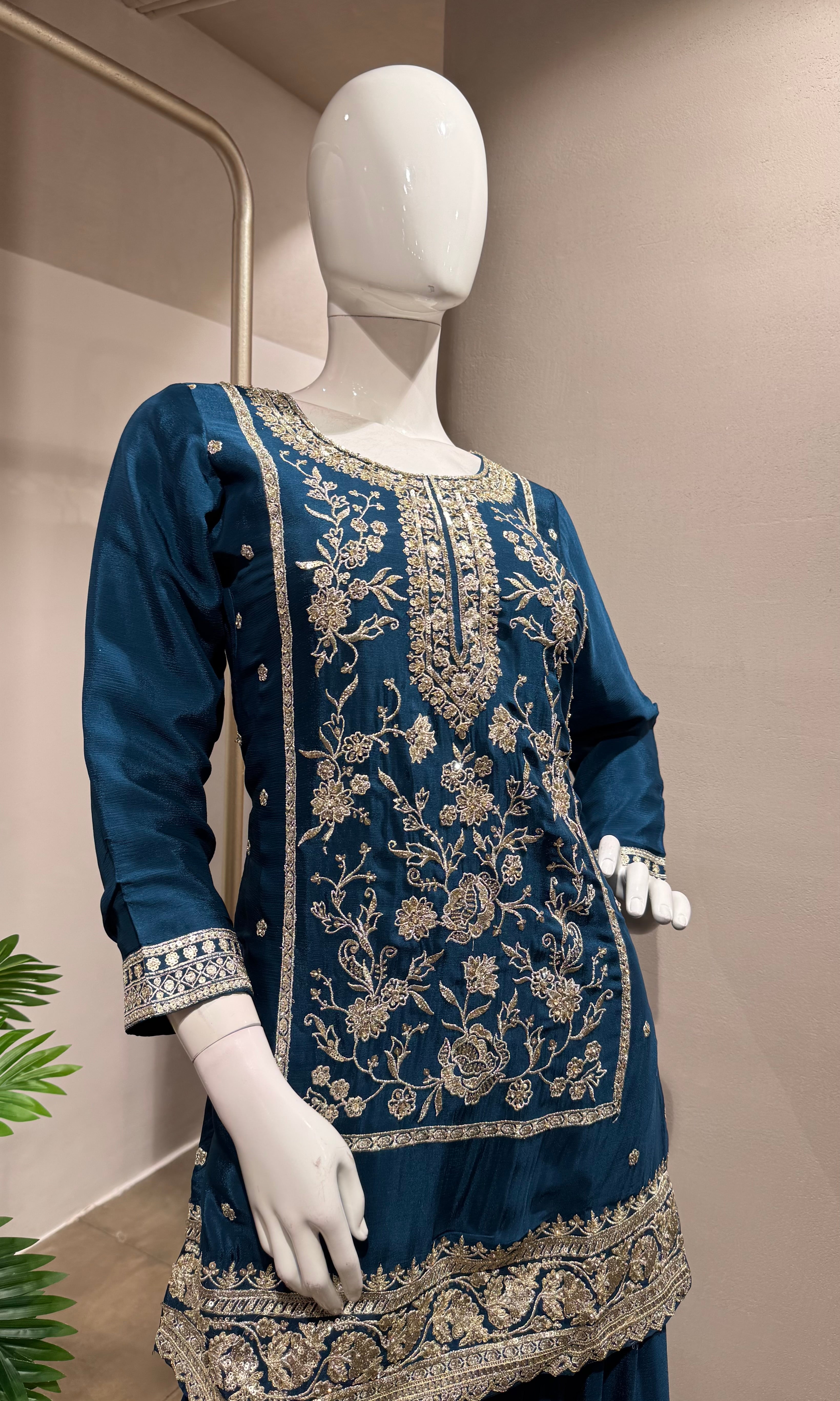 Blue Embroidered Sharara Set