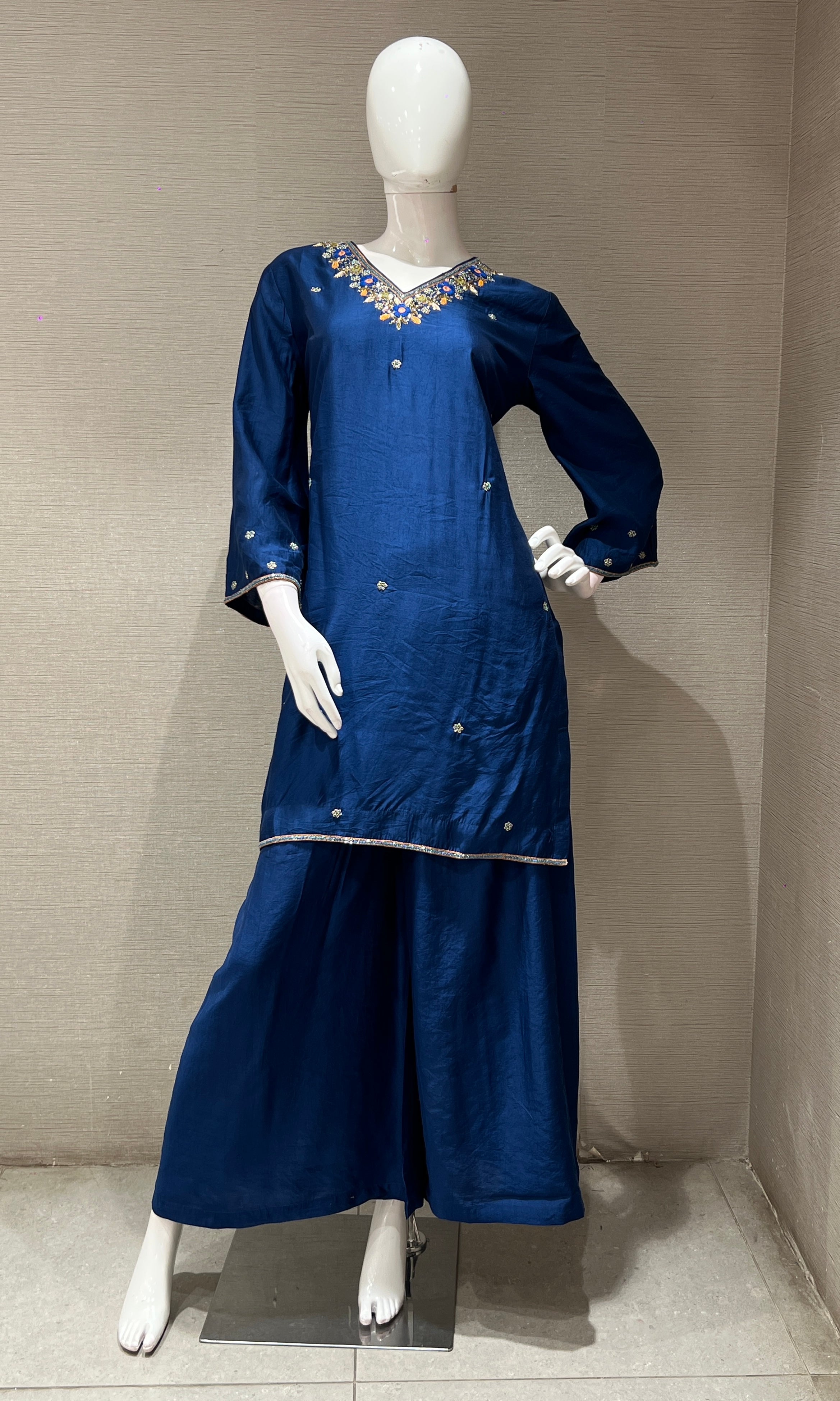 NAVY BLUE KURTA SET WITH PALAZZO PANTS