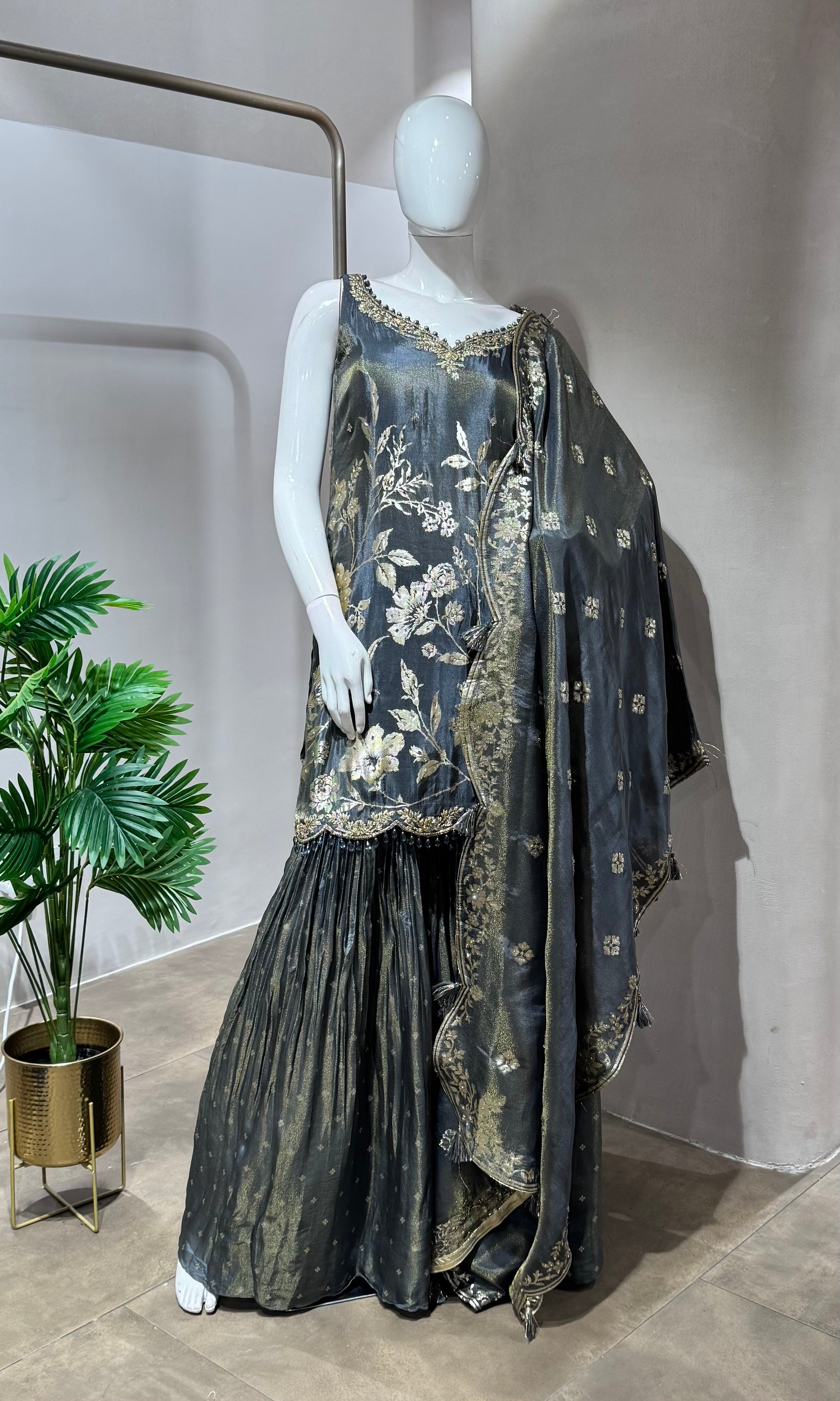 GREY GOLD SHARARA SET