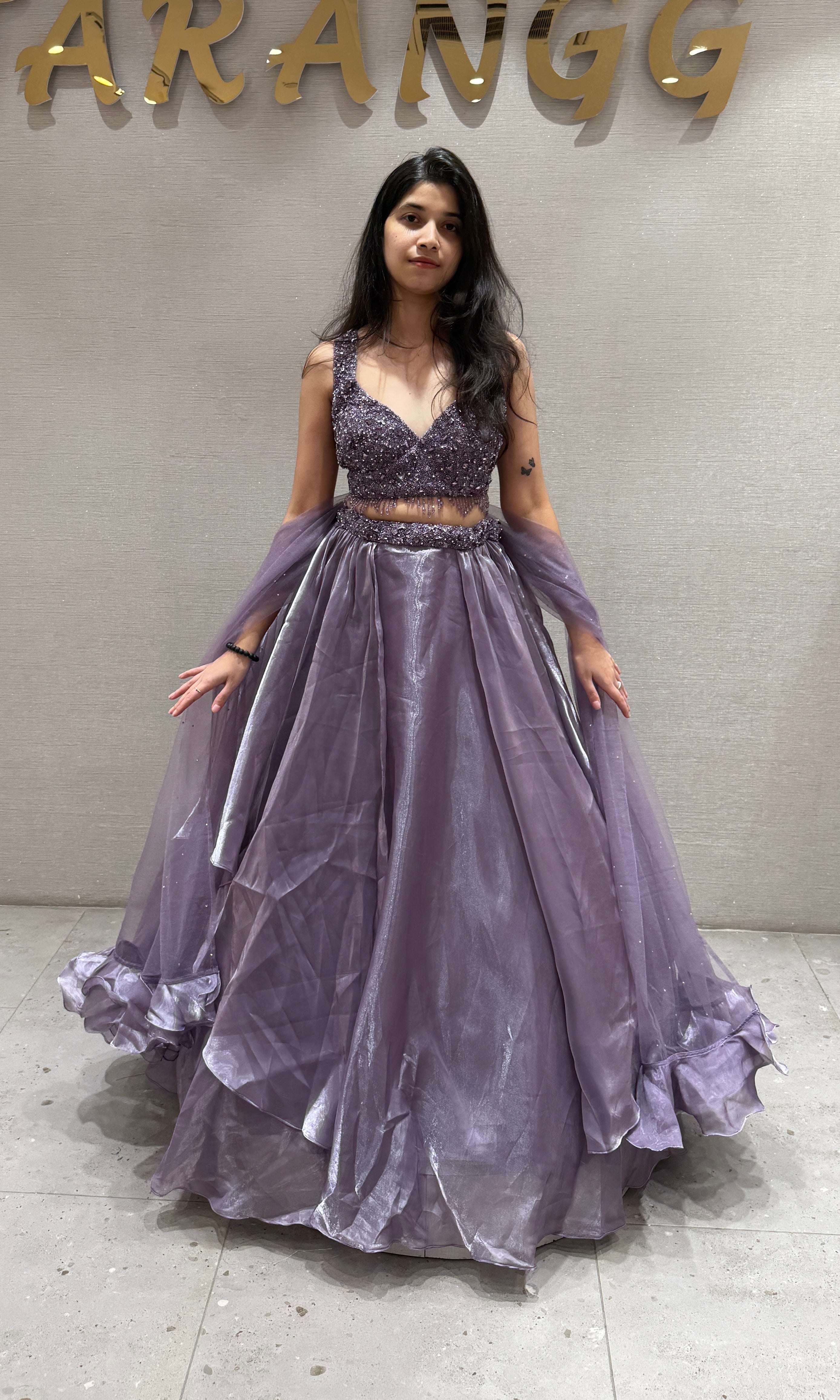 Lilac Sequin Embroidered Lehenga Set