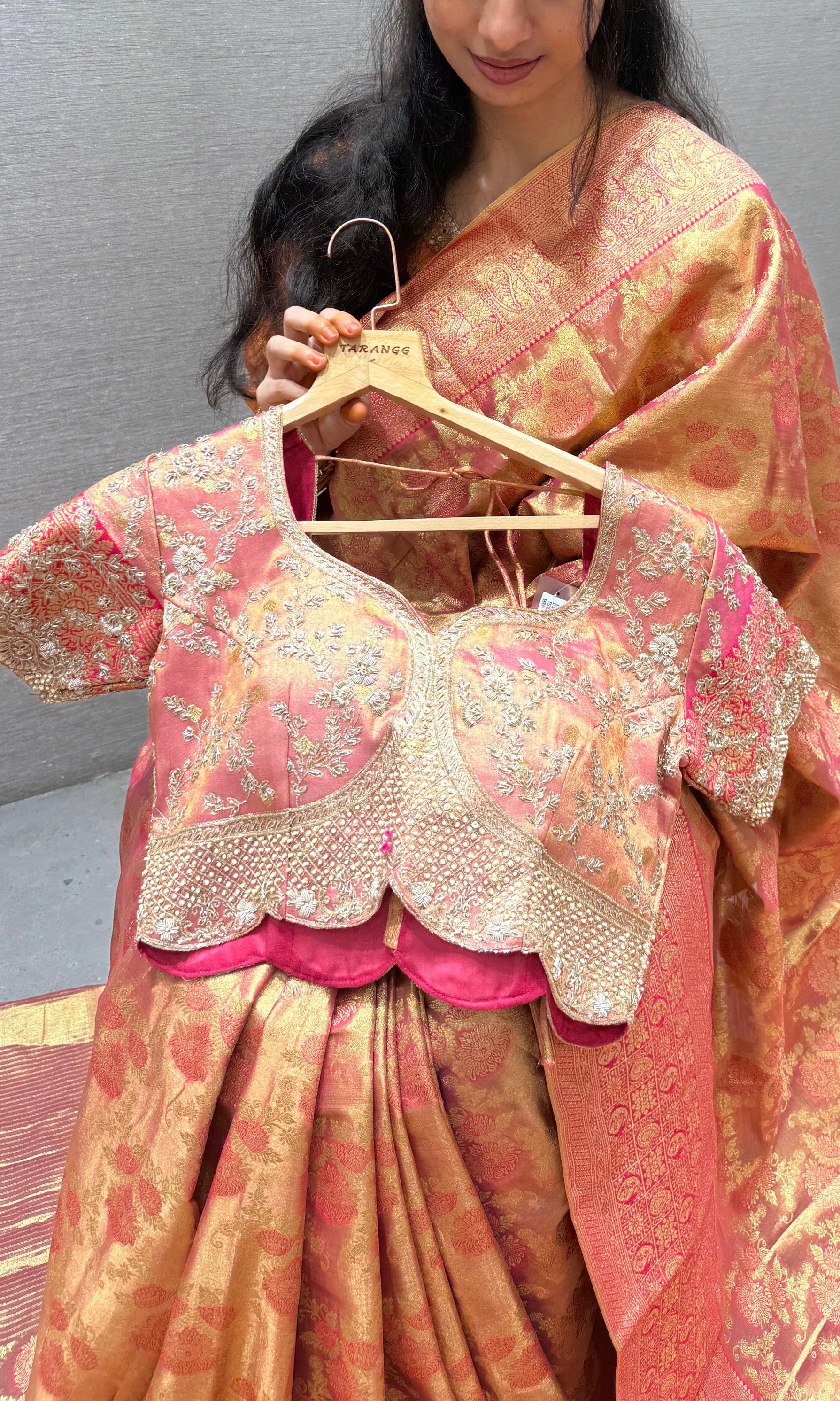Pink saree with ready blouse