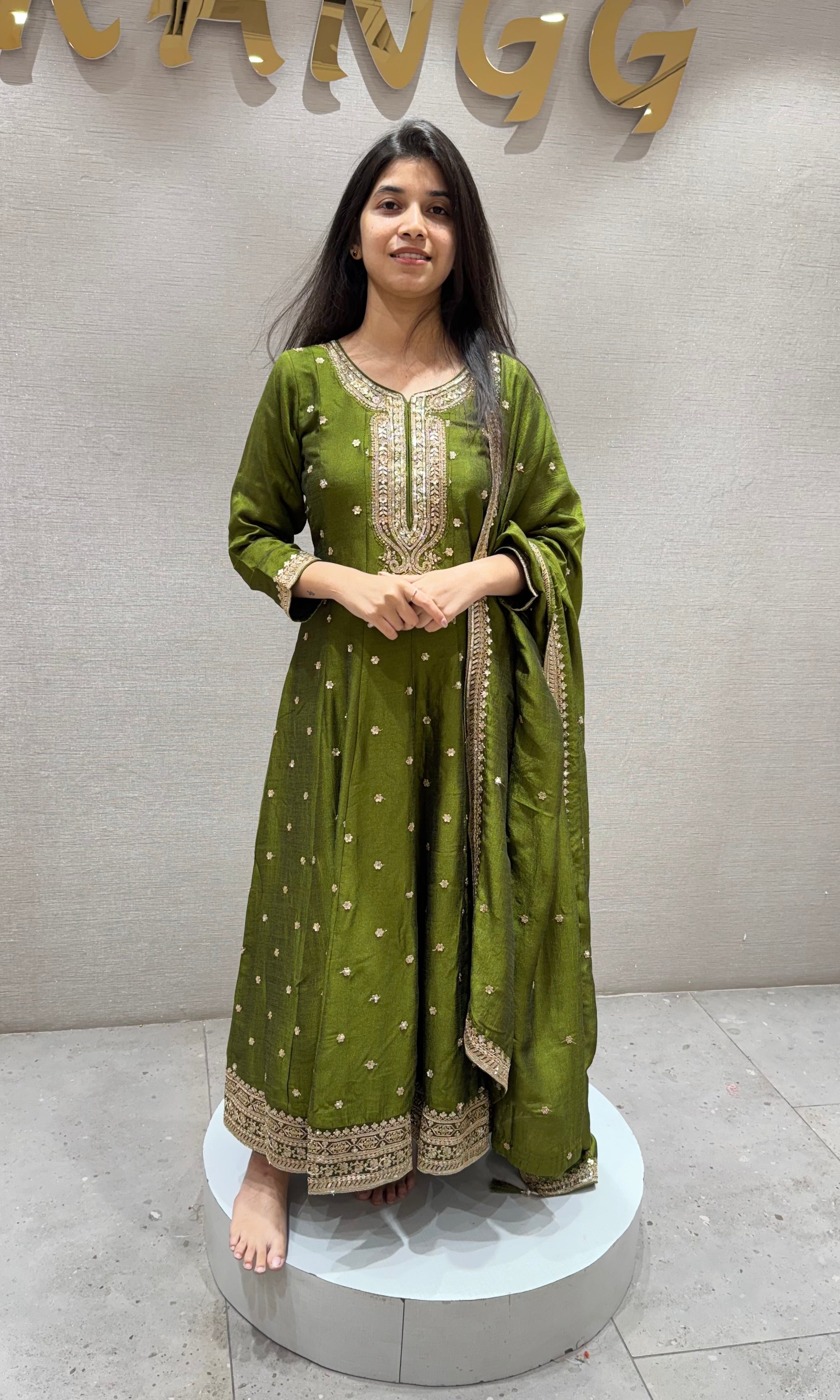 Mehendi Green Embroidered anarkali set