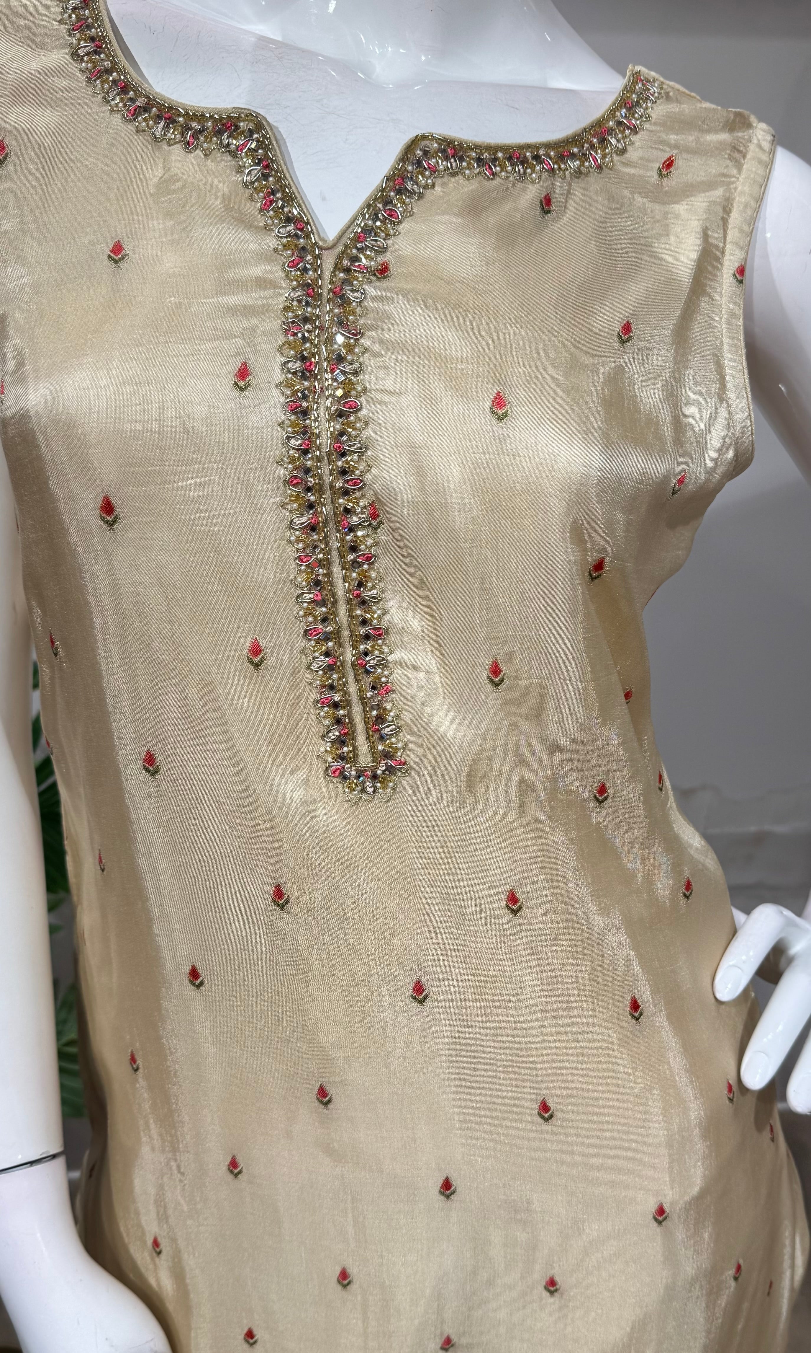 Royal Cream Silk Embroidered straight cut