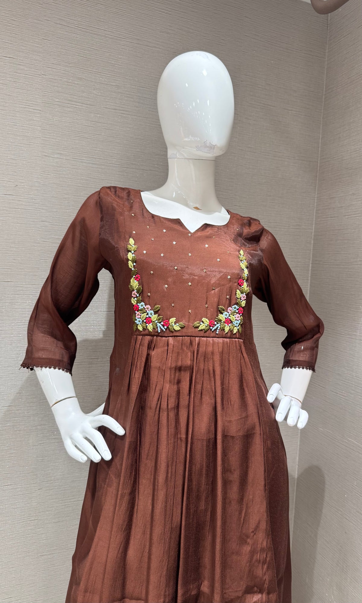 Brown chanderi silk kurta set with dupatta