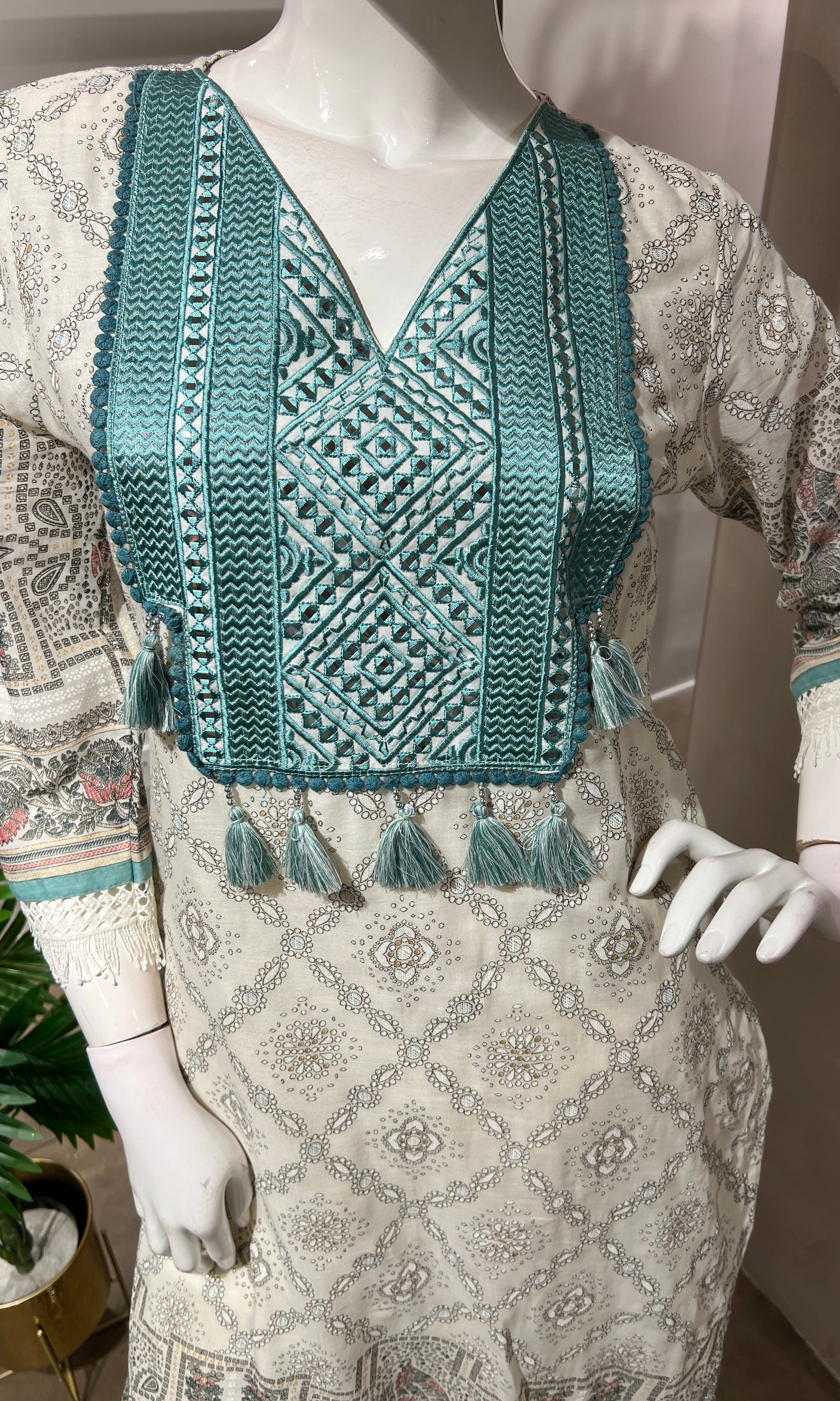 IVORY & BLUE COTTON KURTA SET