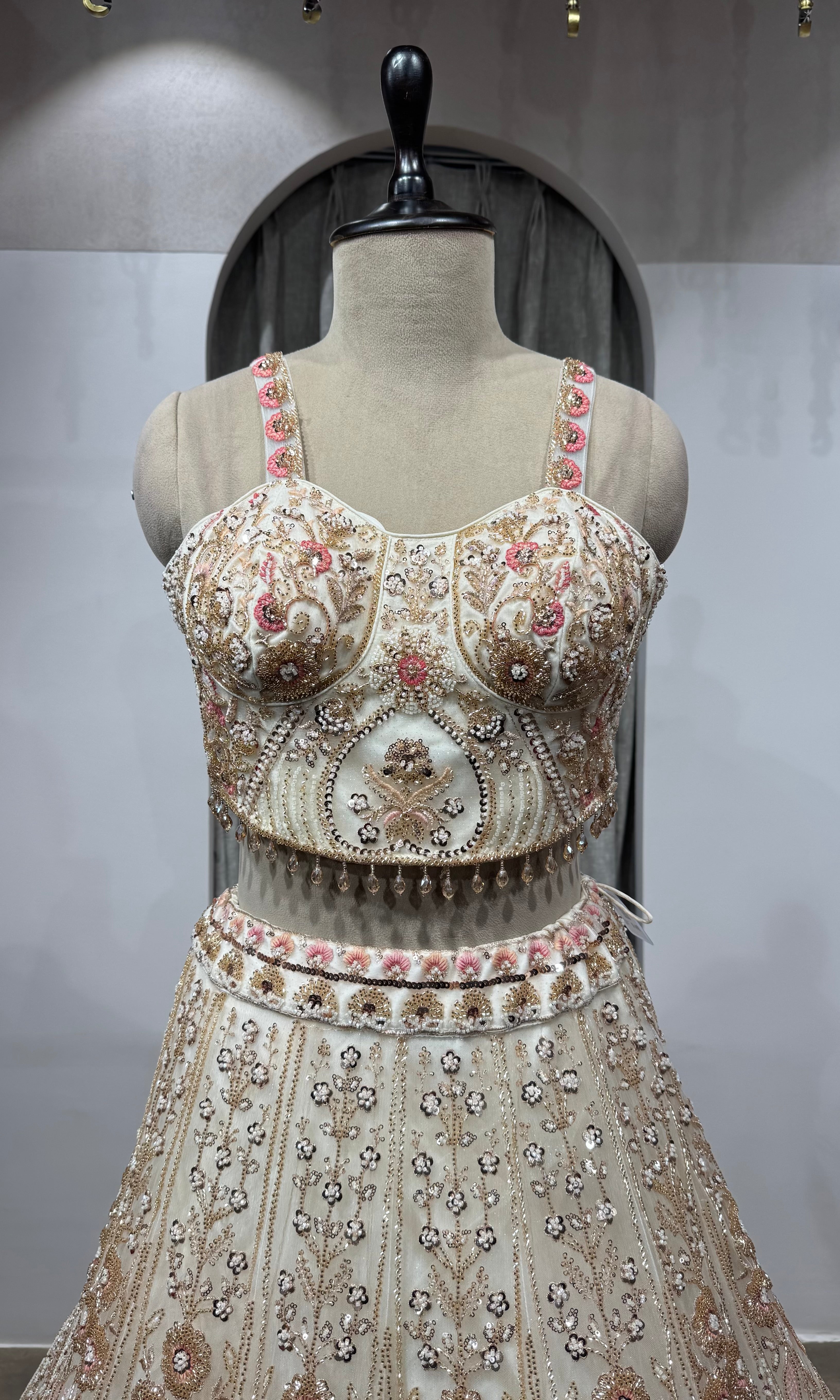 CREAM golden intricate embroidered lehenga
