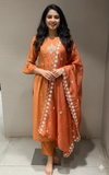Rust floral embroidered kurta set