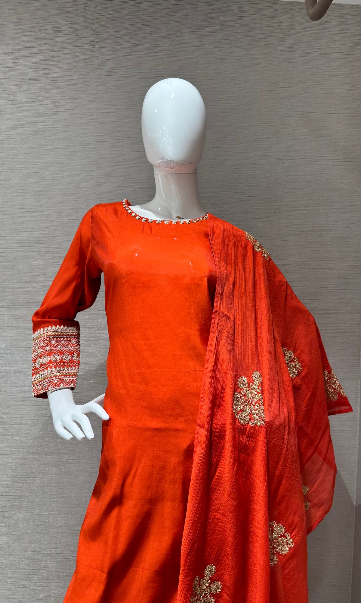 Rust chanderi silk Kurta set with Flared Dupatta