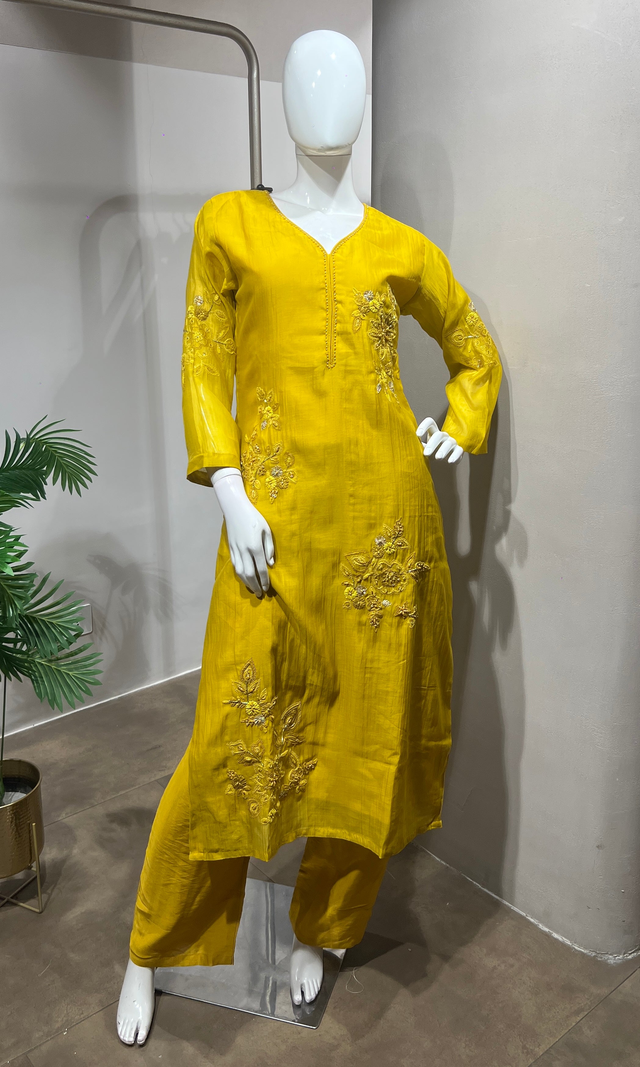 Yellow ethnic gold embroidery kurta set