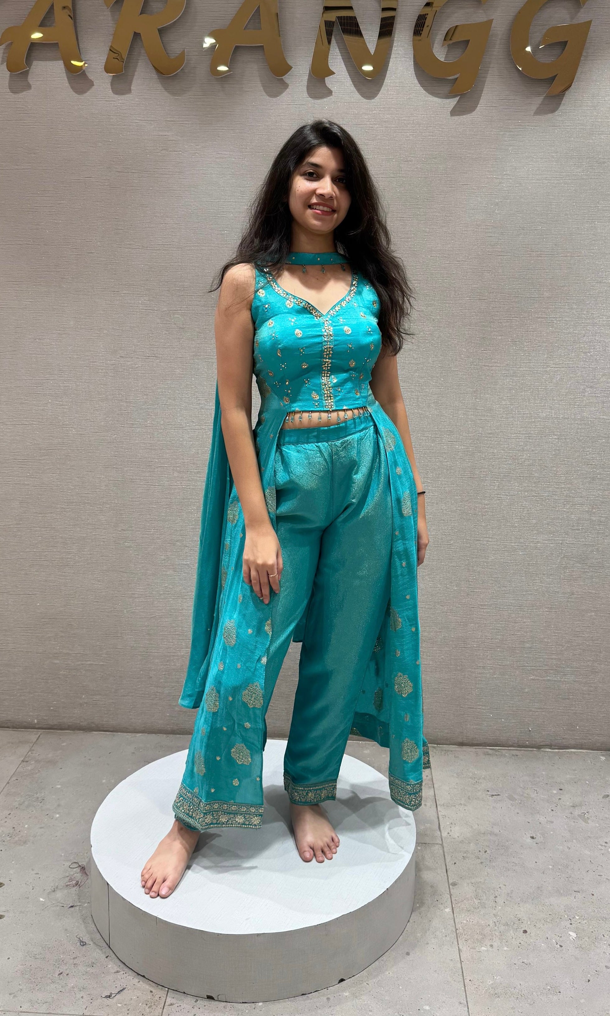 Aqua Breeze Slit Top & straight Pant Set (Indo western dress)