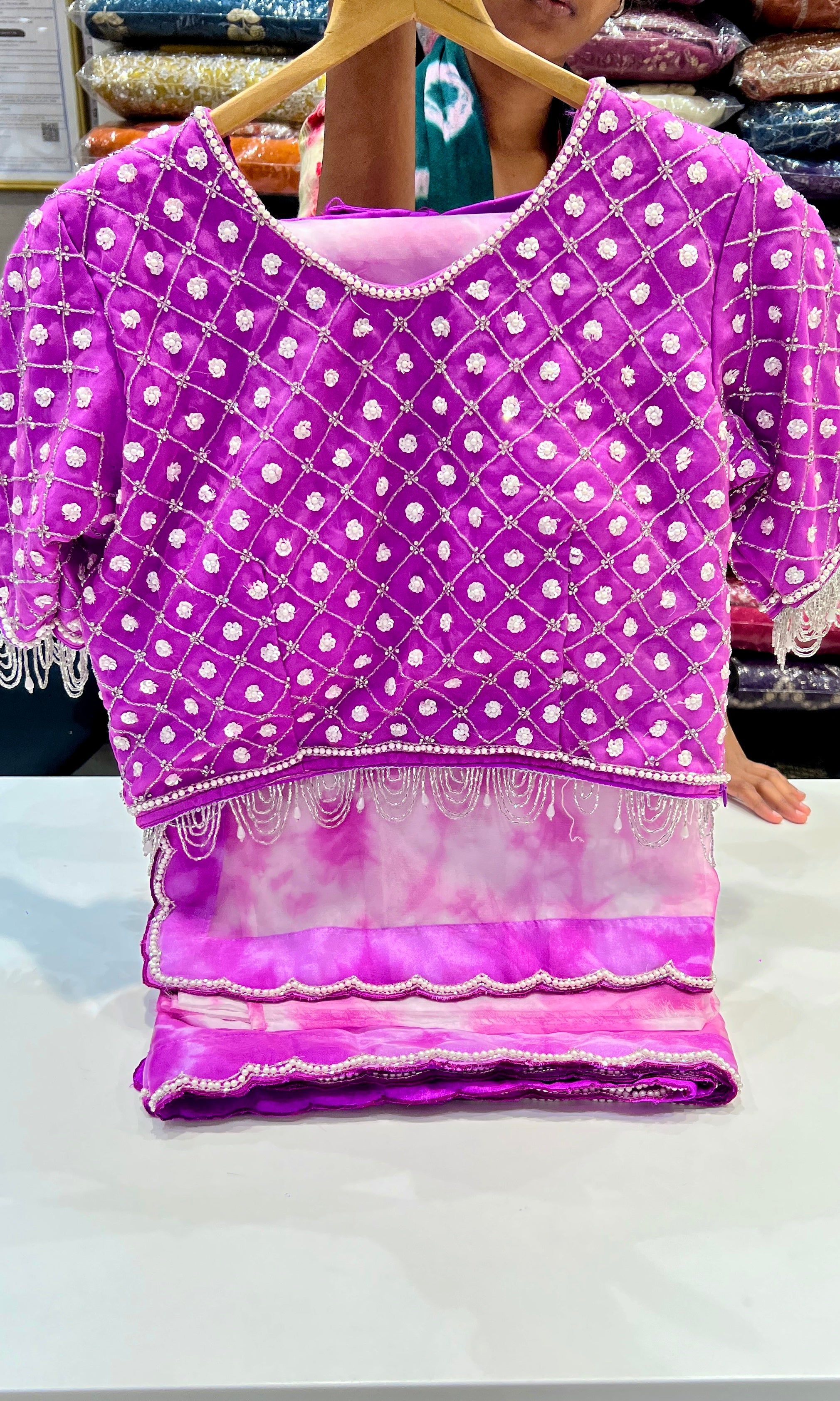 Purple Tie and Dye saree with ready blouse