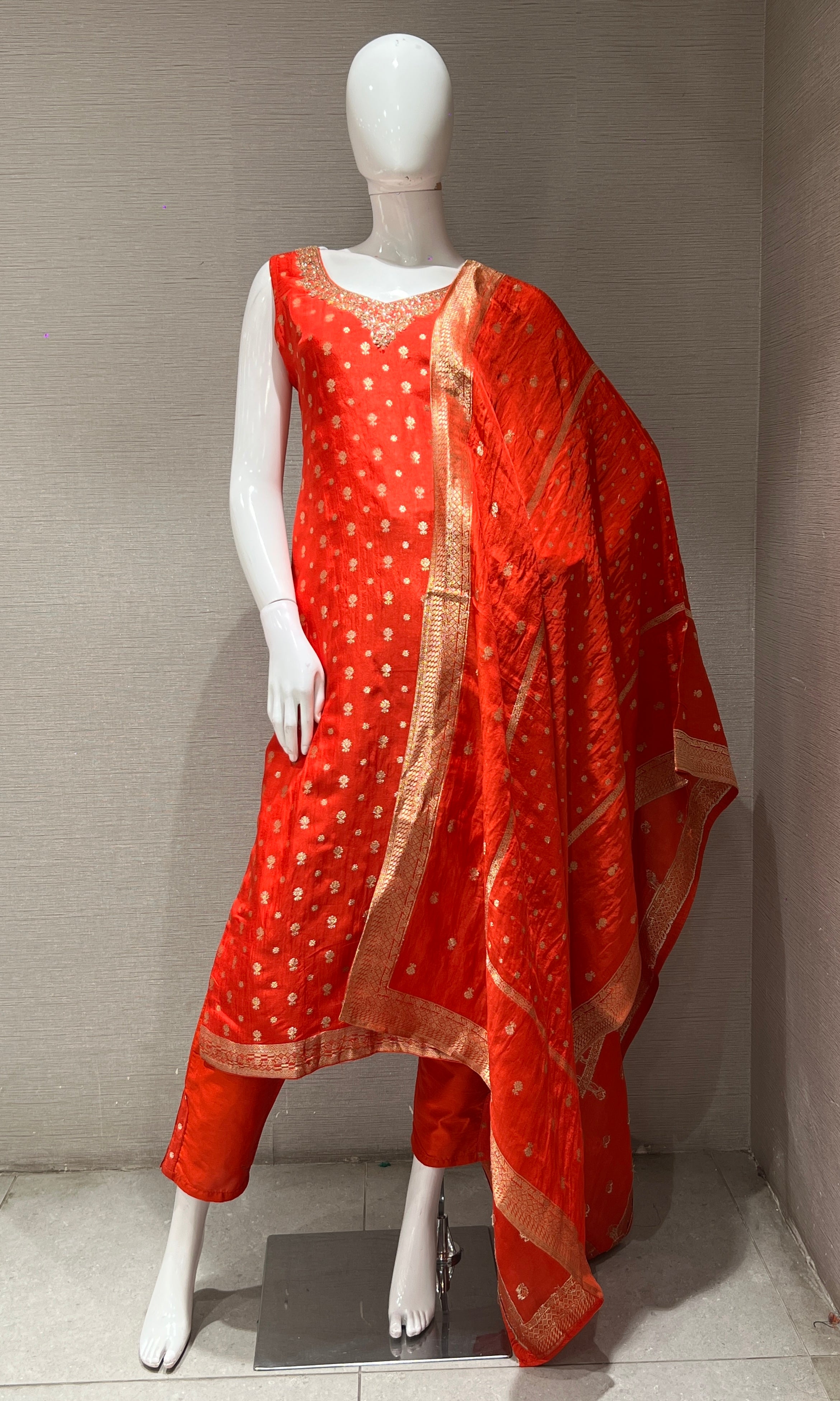 Orange golden kurta set