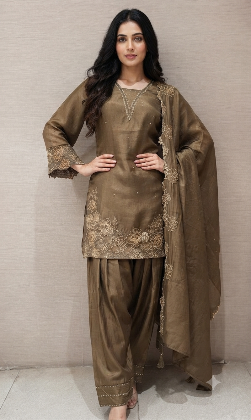 Mehendi Green floral farsi salwar kurta set