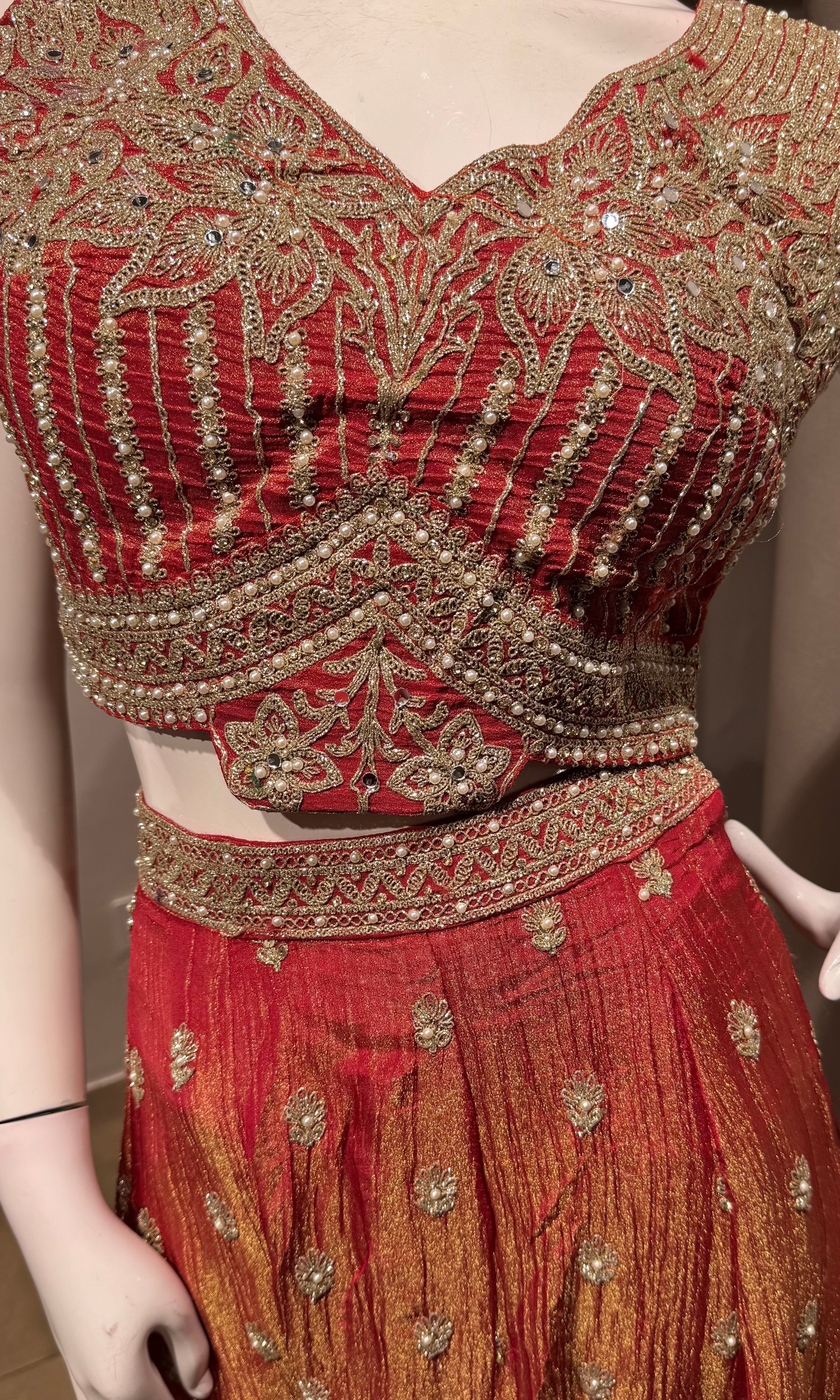 Rust Orange Heavy Embroidered Palazzo set