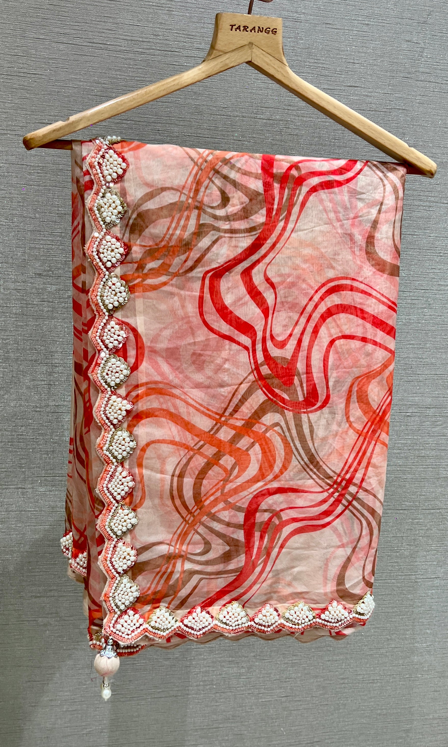 Peach digital print saree with ready blouse