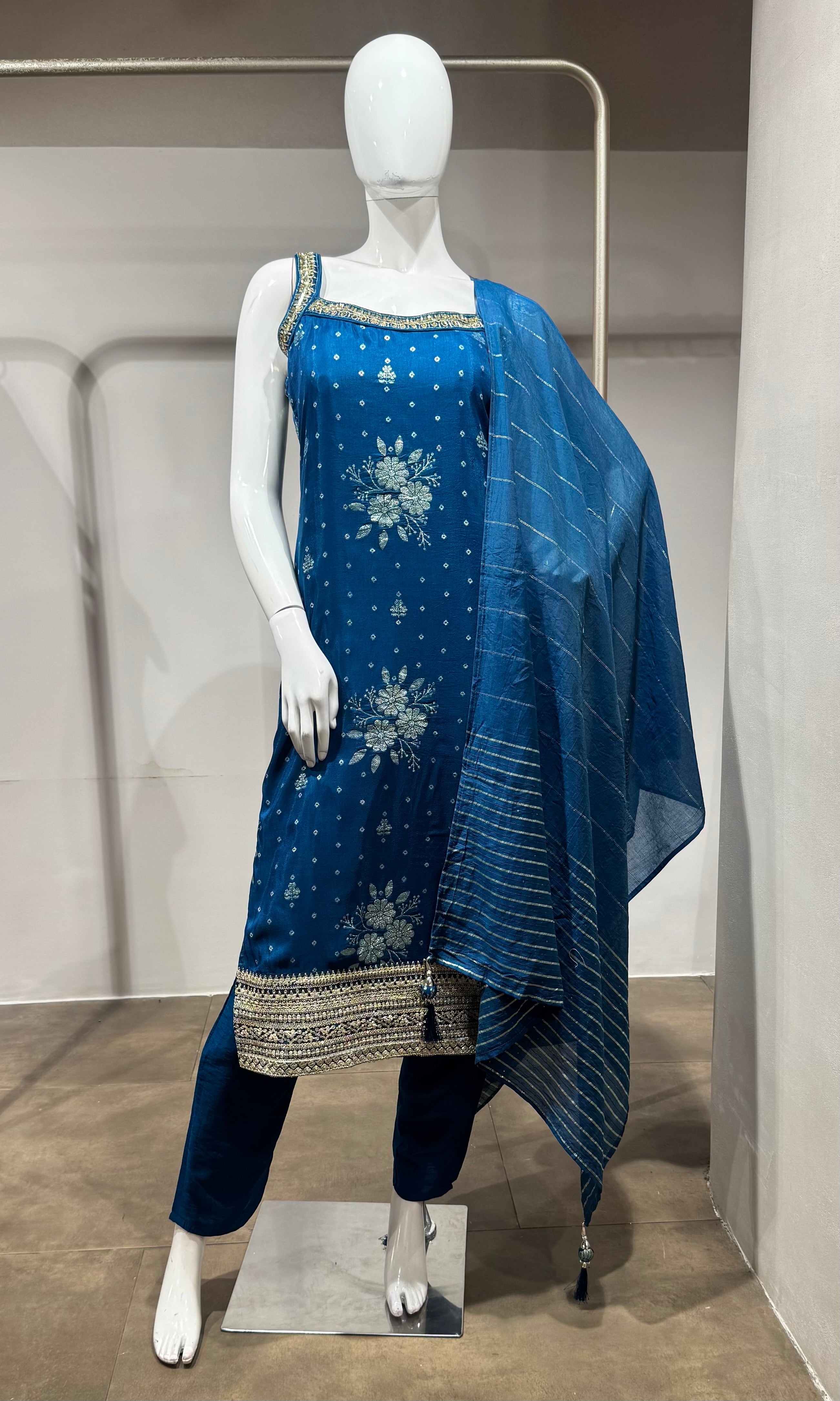 Blue golden floral kurta set