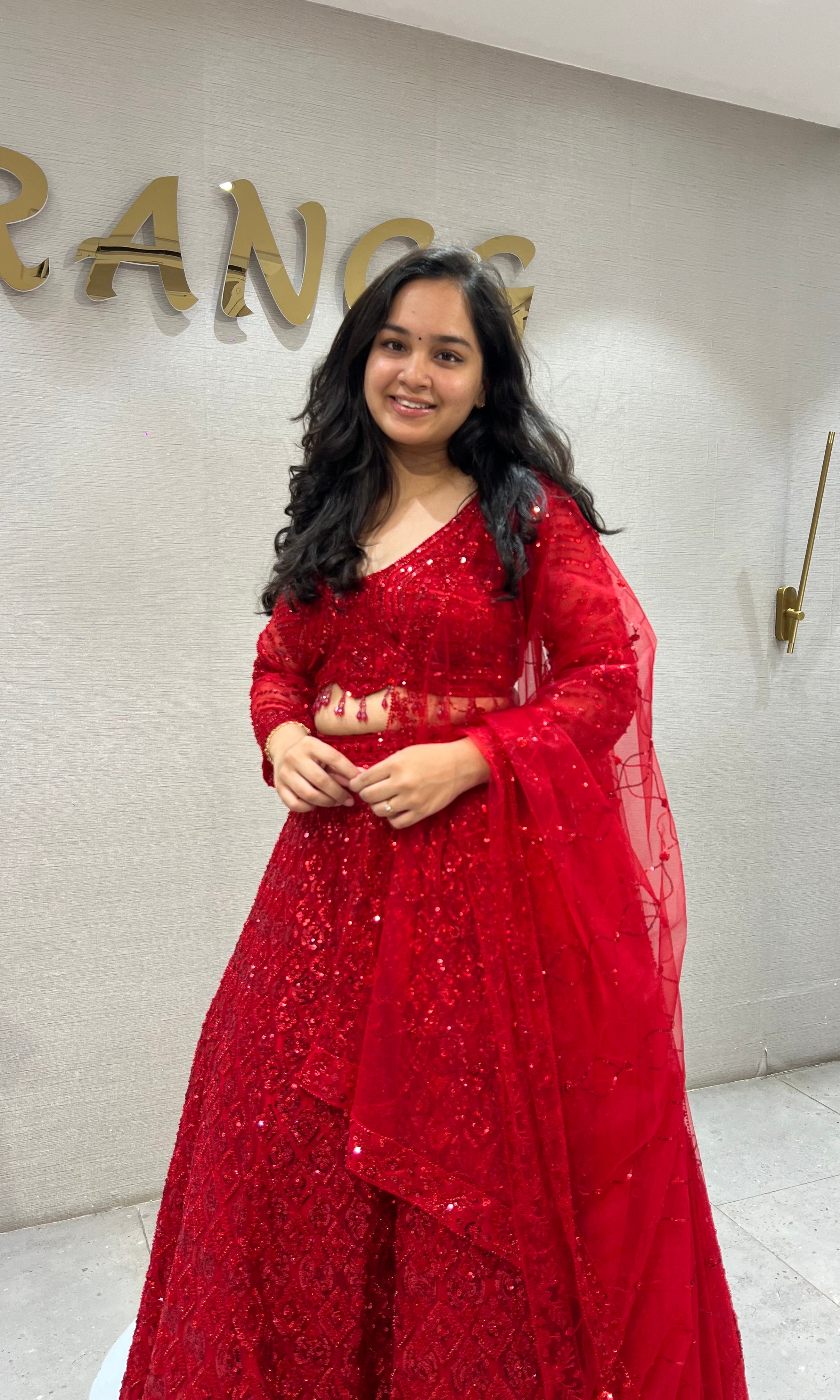 Crimson Red Embroidered Lehenga with Net Dupatta