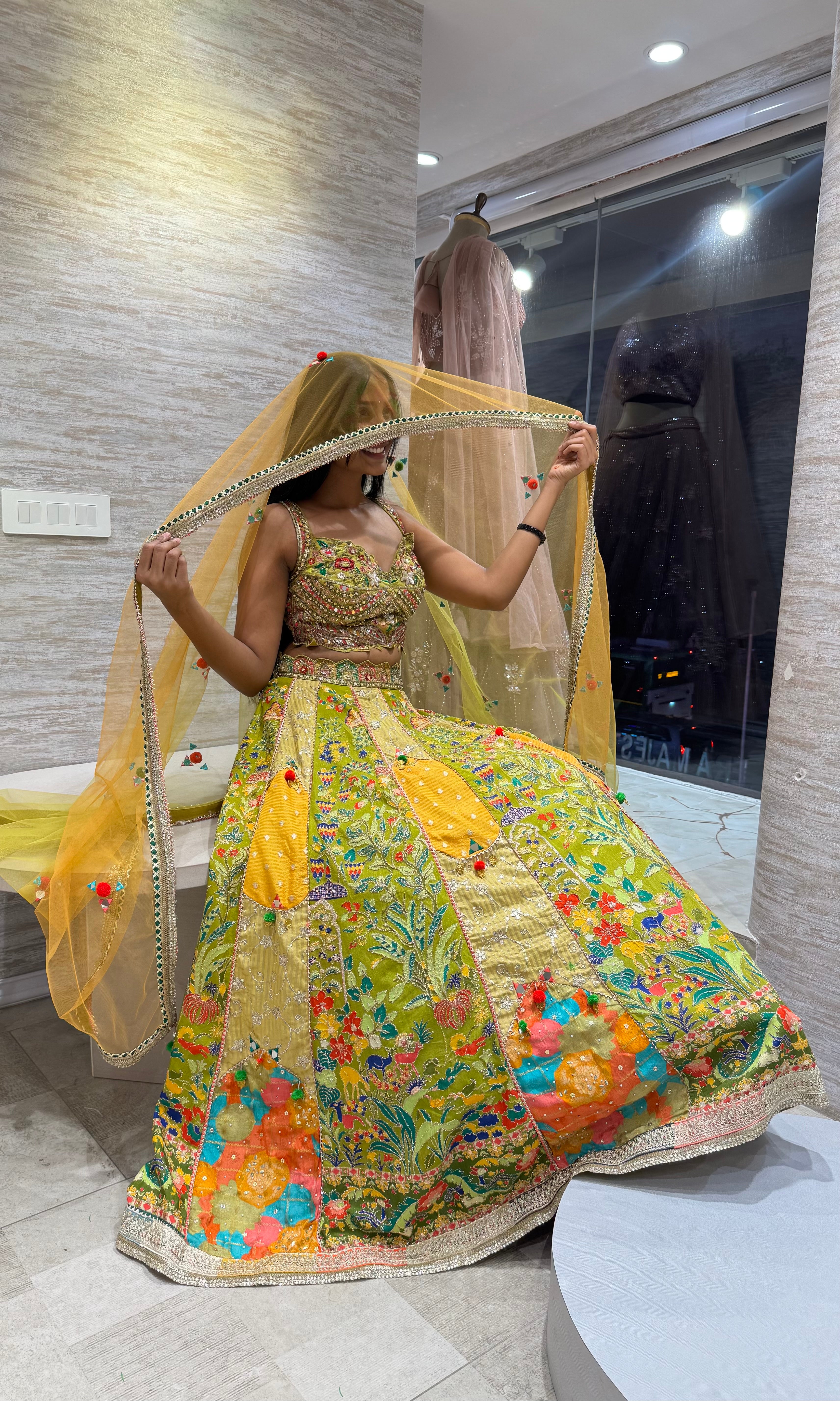 Mehandi green Floral Lehenga