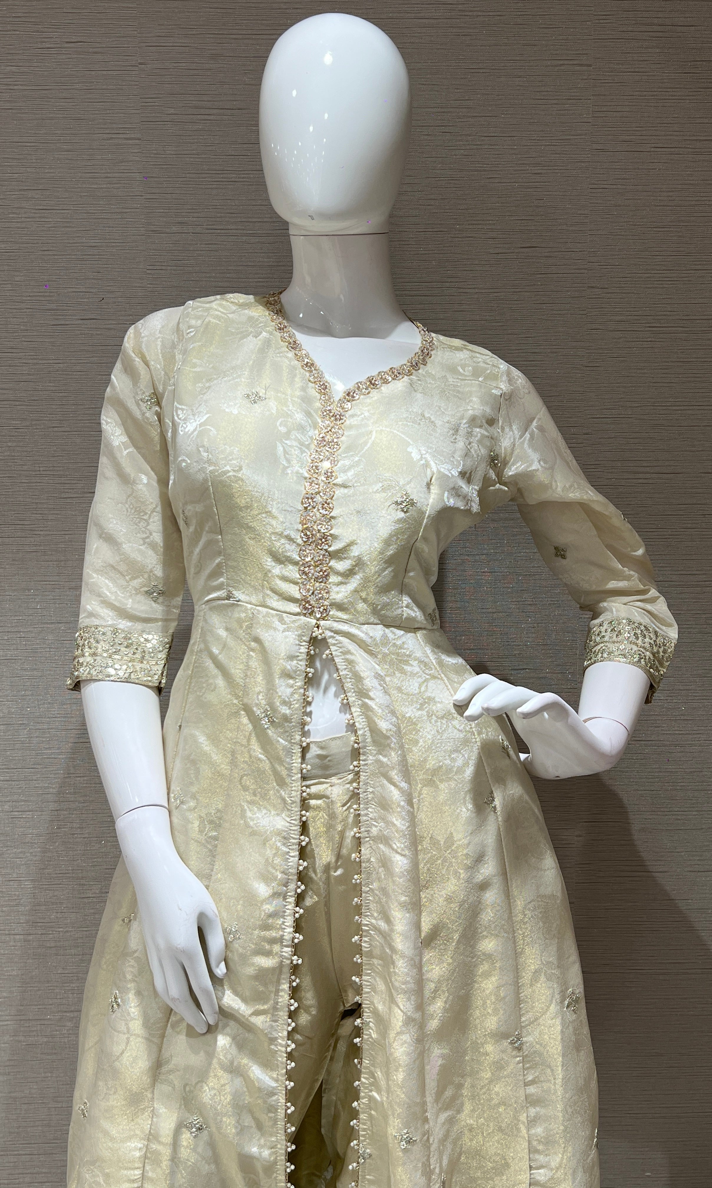 Cream Embroidered Front Slit Anarkali