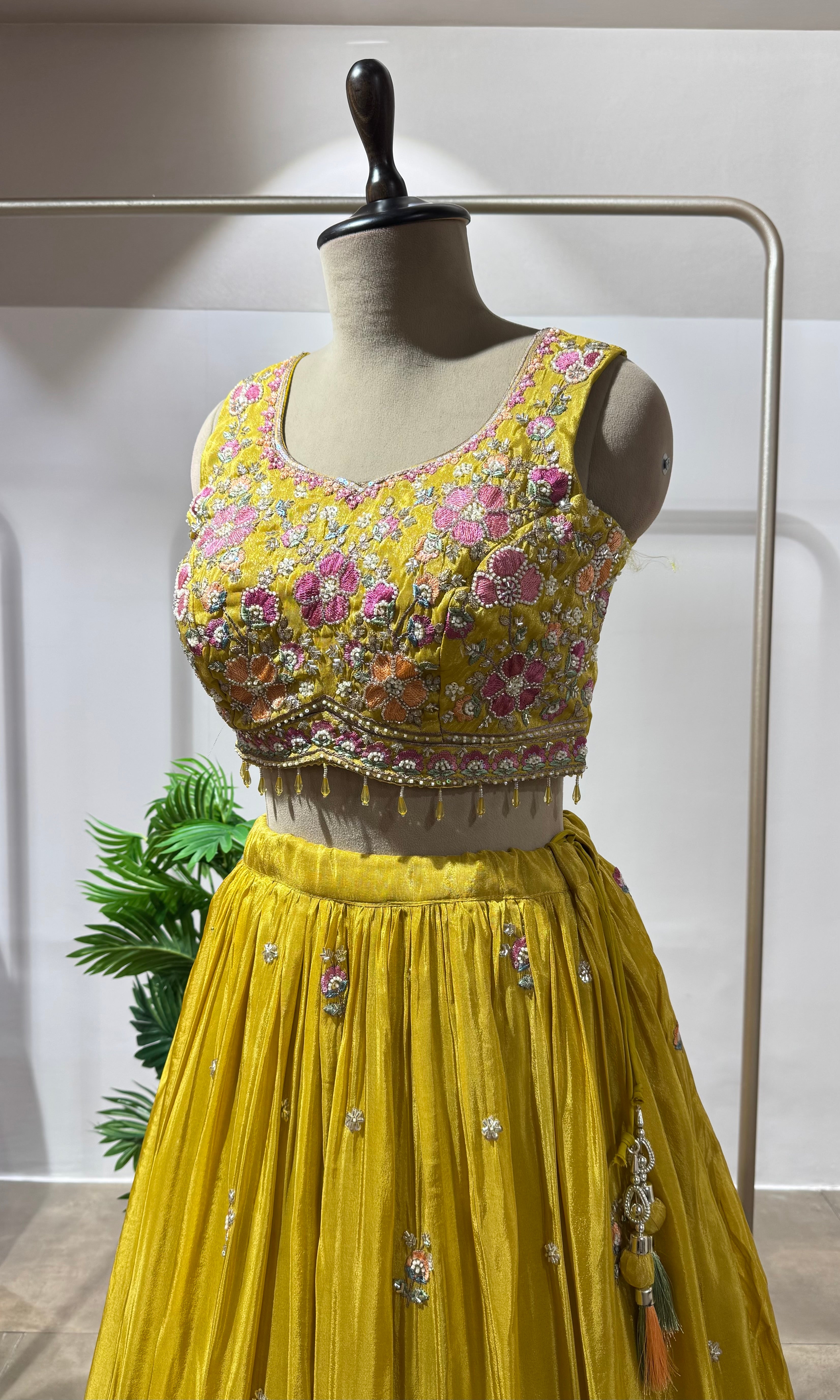 YELLOW floral thread LEHENGA SET