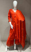 Rust Orange Floral Embroidered Kurta Set