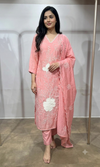 Baby Pink Cotton Floral Kurta set with dupatta