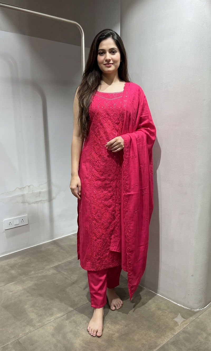 pink Georgette Straight Suit with Dupatta