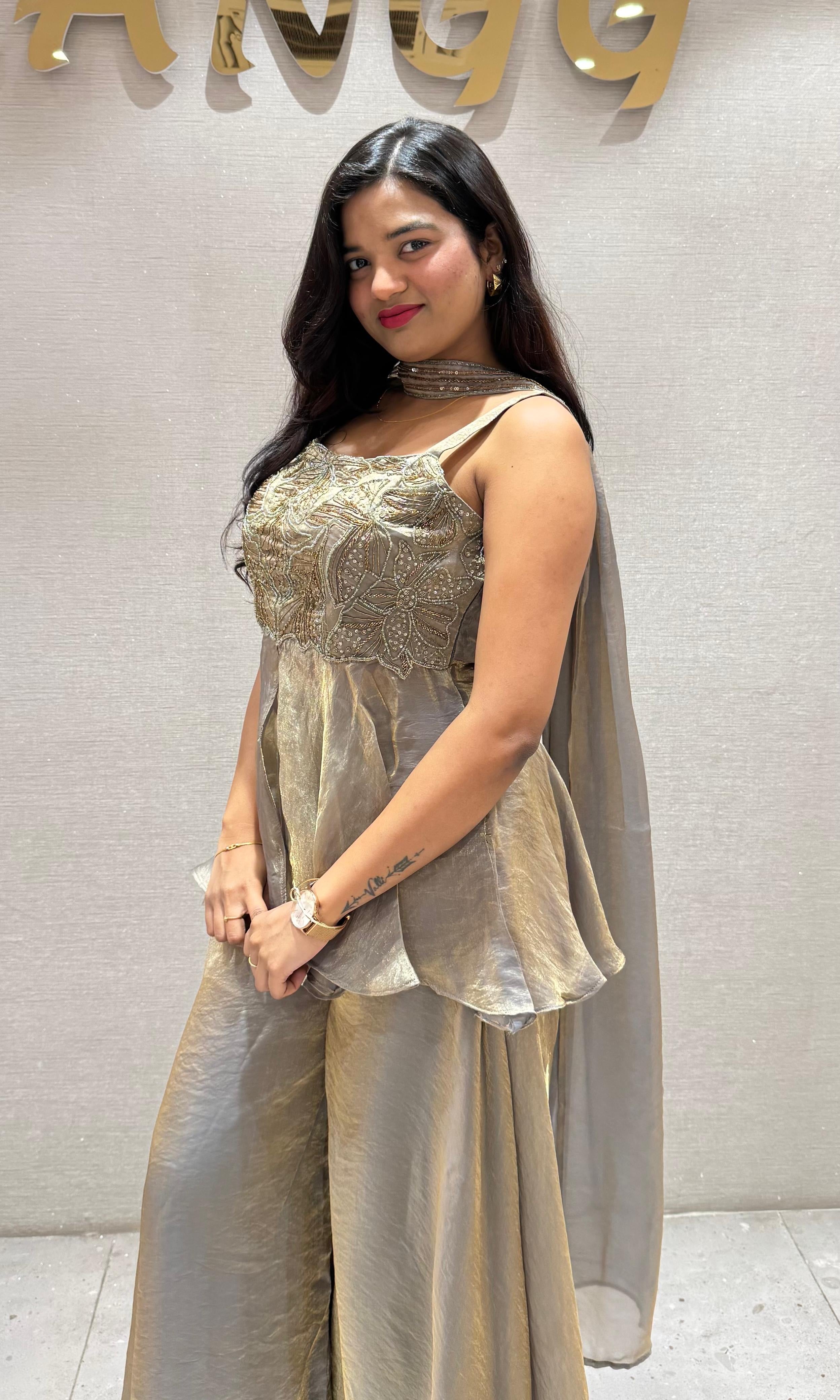 Grey PEPLUM EMBROIDERED palazzo SET