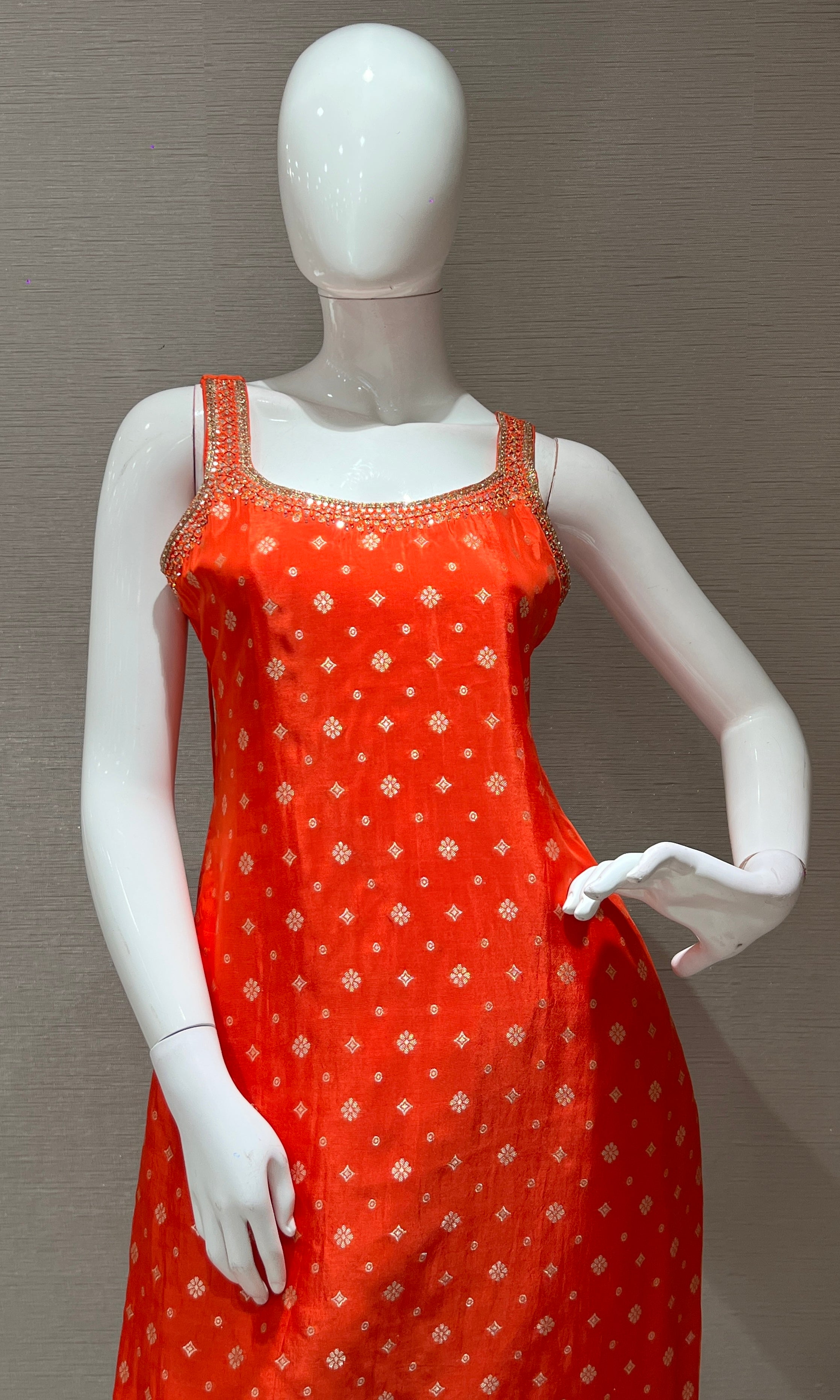 orange embroidered kurta set with dupatta