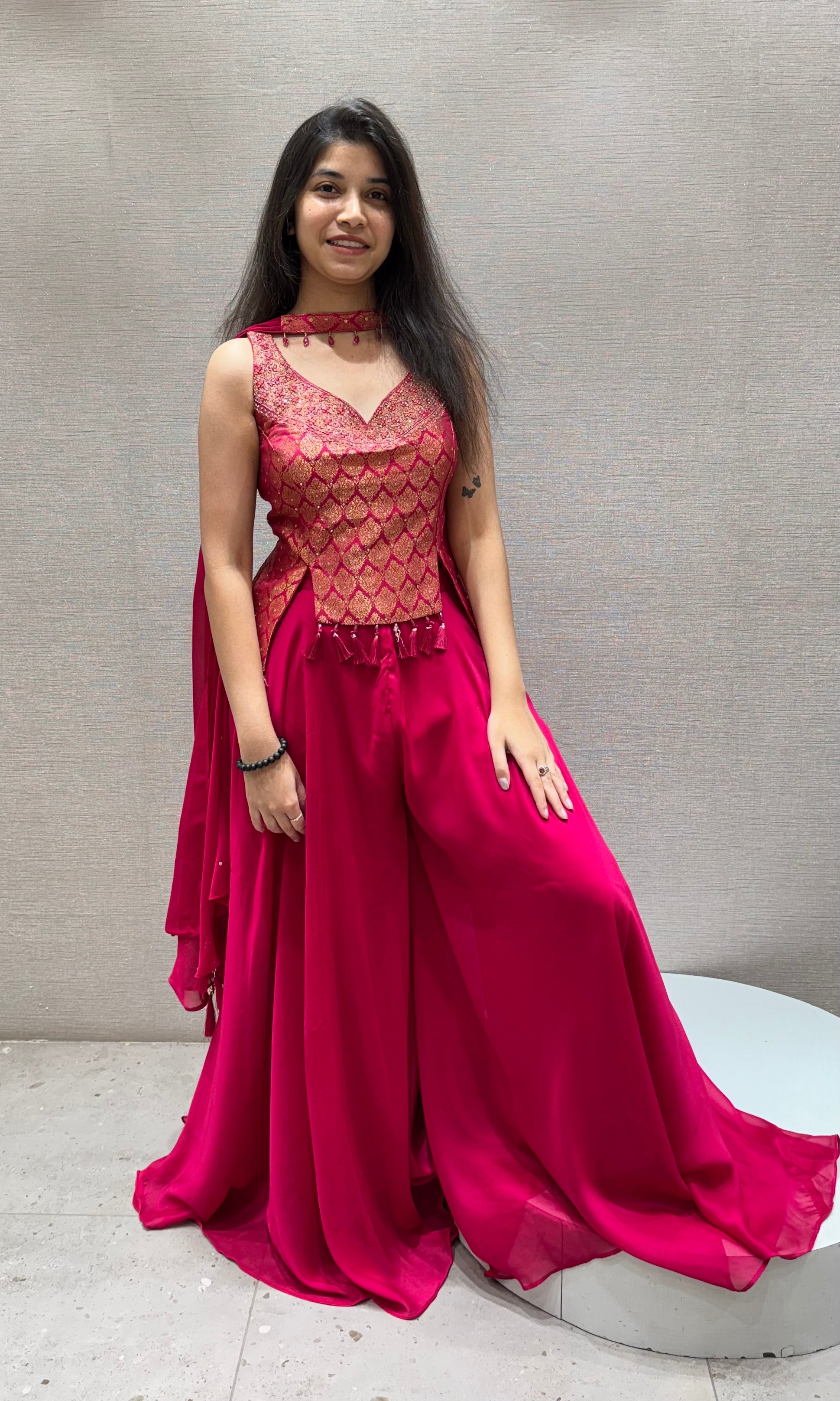 Rani pink PEPLUM BLOUSE PALAZZO SET