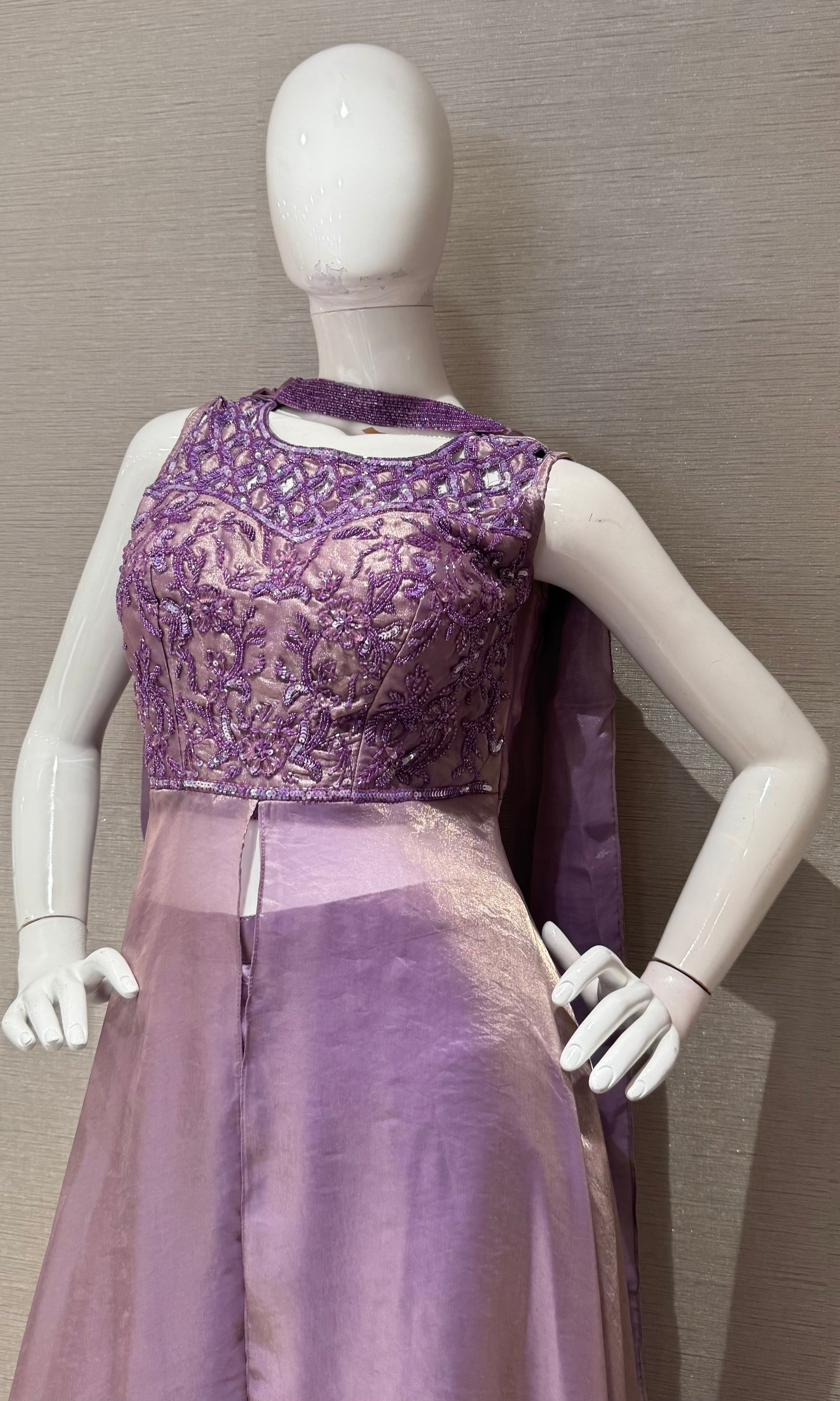 LILAC EMBROIDERED FRONT SLIT ANARKALI PALAZZO SET