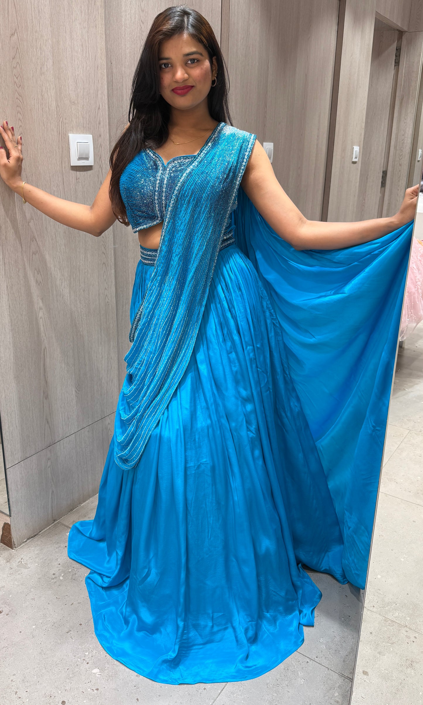 💙P Blue (#copper sulfate blue) Lehenga with attached drape dupatta💙